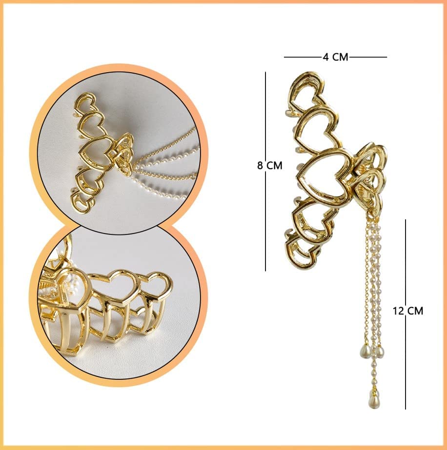 ANNA CREATIONS Golden Large Metal Pearl Hair Claw Clip - Elegant Hair Accessories for Women & Girls (2 Pack) - Perfect for Parties, Weddings & Everyday Styling