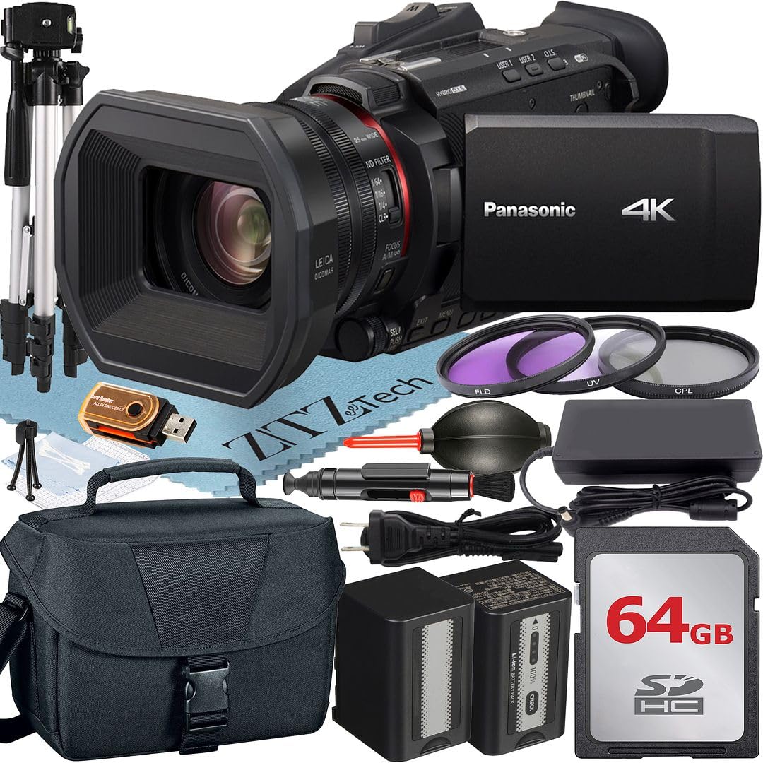 Panasonic HC-X1500 4K Professional Camcorder with WiFi - Includes Case, 64GB SD Card & Tripod - Perfect for Live Streaming, Wedding Videography & Documentary Filming (Black)