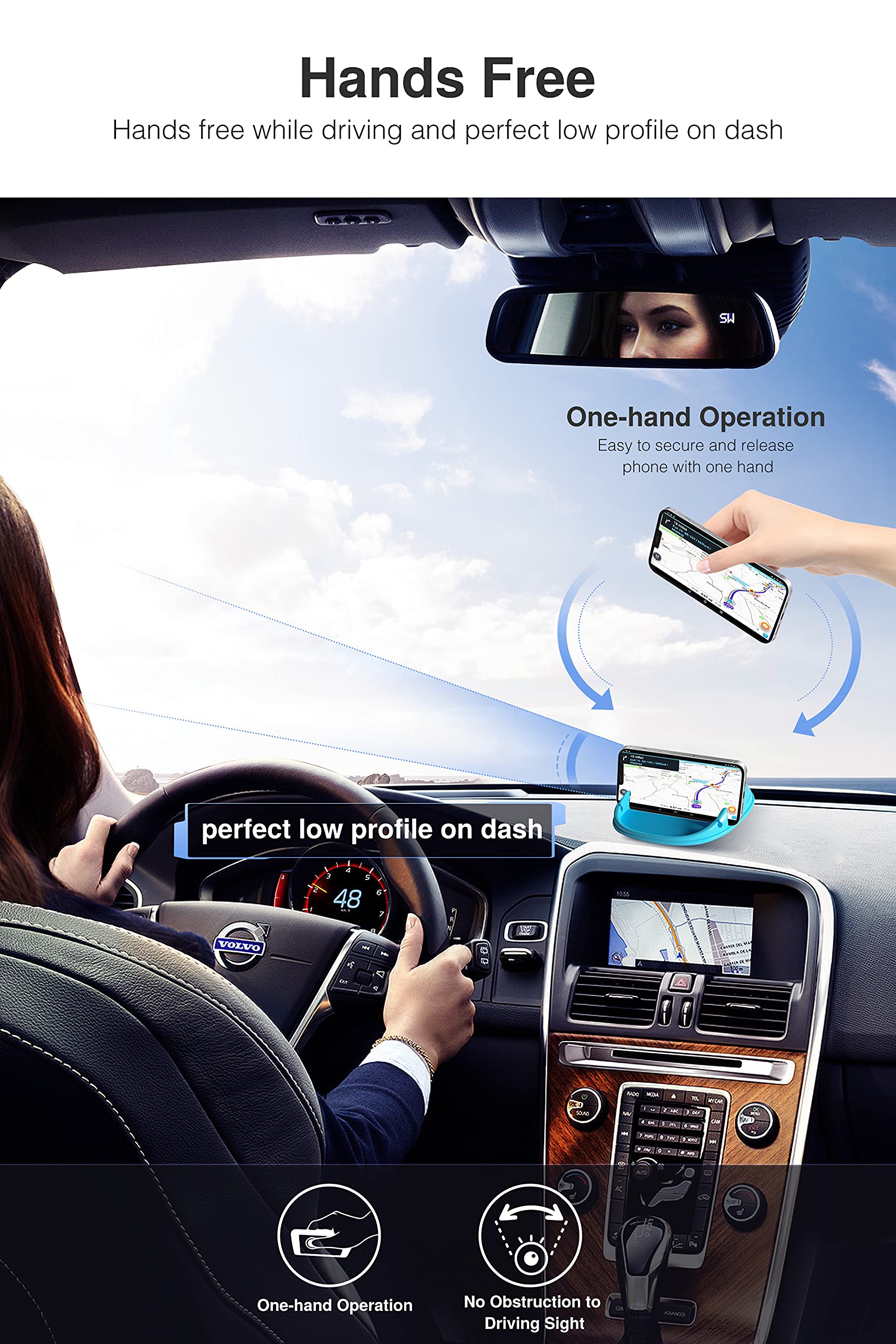 Premium Non-Slip Silicone Car Phone Holder & Dashboard Mat - Universal Phone Mount Compatible with iPhone, Samsung, Android Smartphones & GPS Devices (Blue) - Perfect for Safe Driving & Office Desk Use