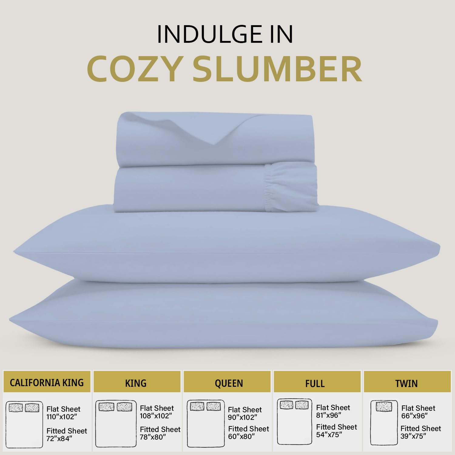 Premium 100% Egyptian Cotton King Sheet Set - 4 Piece Sky Blue Cooling Bed Sheets with 17