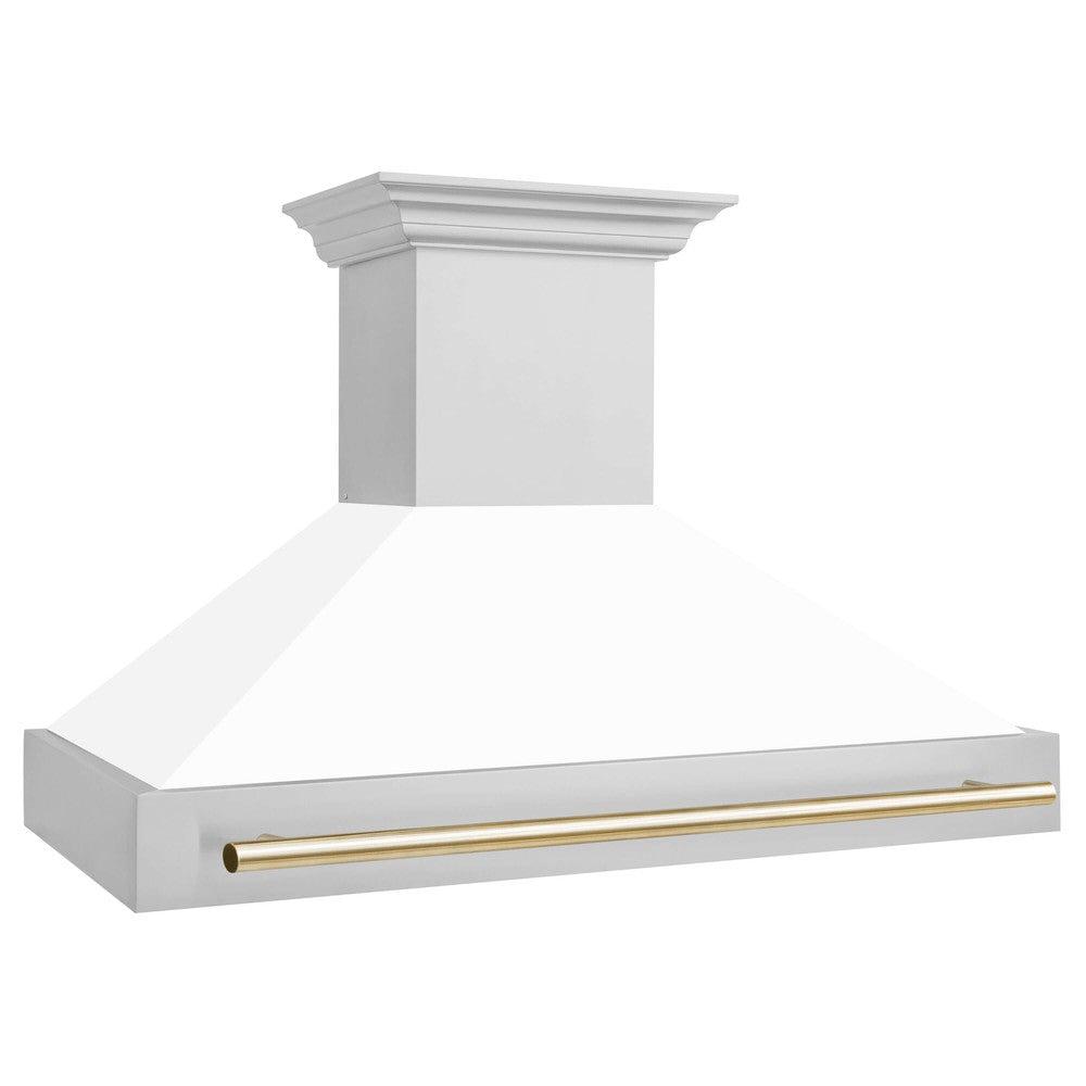 ZLINE Autograph Edition 48-Inch Stainless Steel Range Hood with White Matte Shell & Accent Handle (8654STZ WM48) - Premium Kitchen Ventilation for Modern Homes