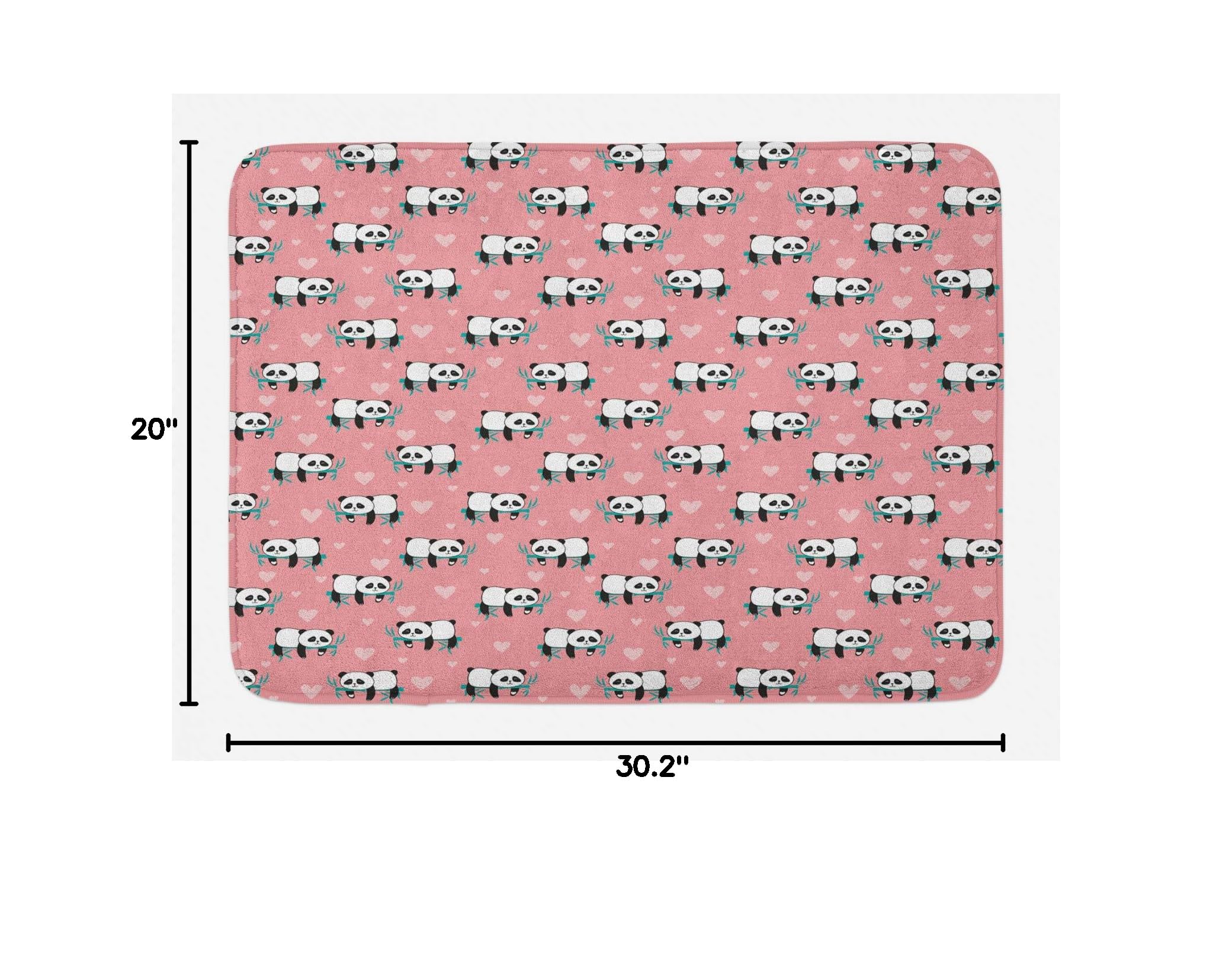 Ambesonne Panda Bath Mat - Soft Plush Non-Slip Bathroom Rug with Funny Monochrome Bear & Hearts Pattern, 30