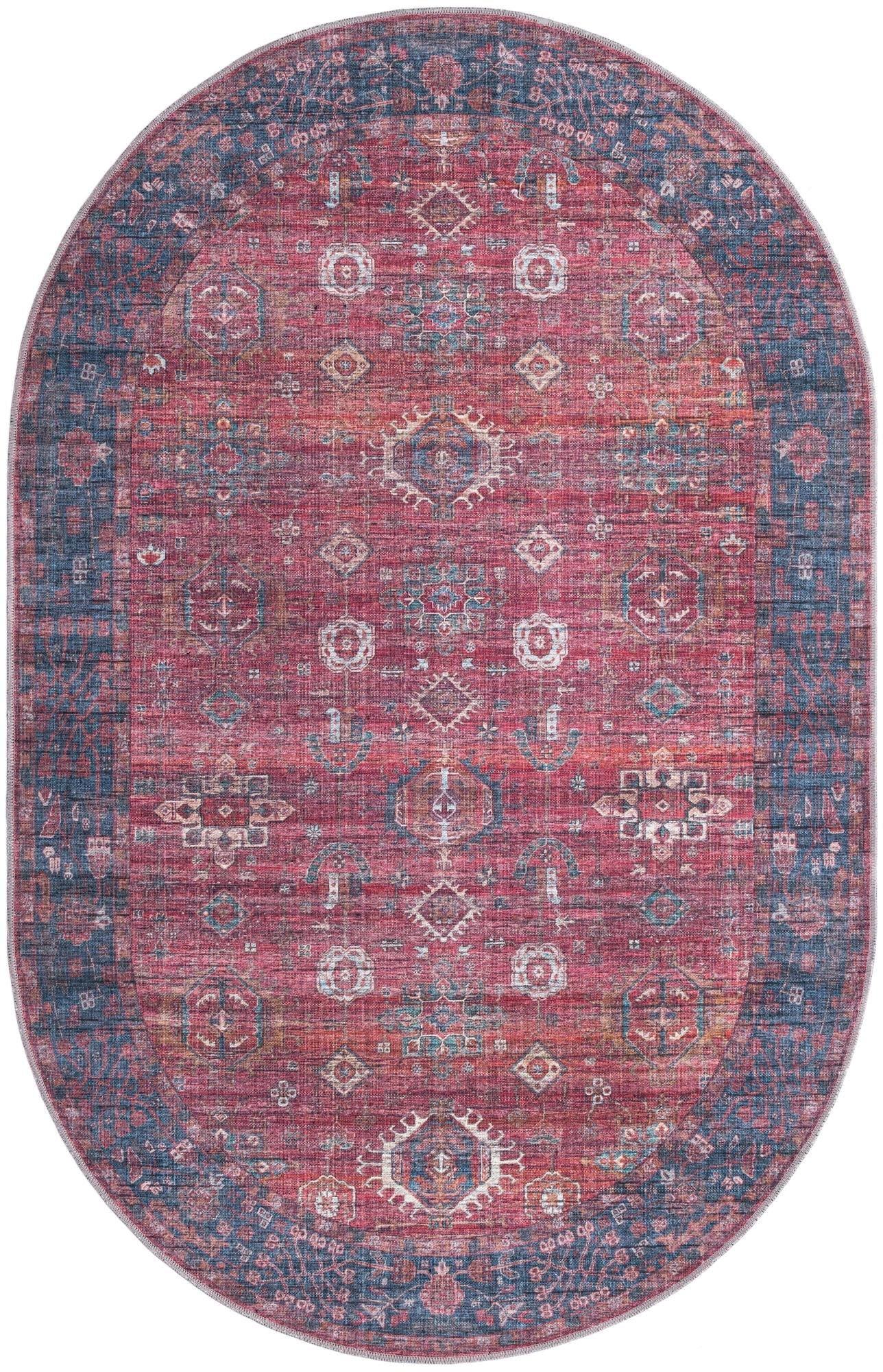 Maahru Collection Washable Rug 5' x 8' Oval - Rust Red Low-Pile Indoor Carpet for Living Room, Dining Room & Open Spaces | Durable & Easy-Clean Floor Decor for Homes & Offices