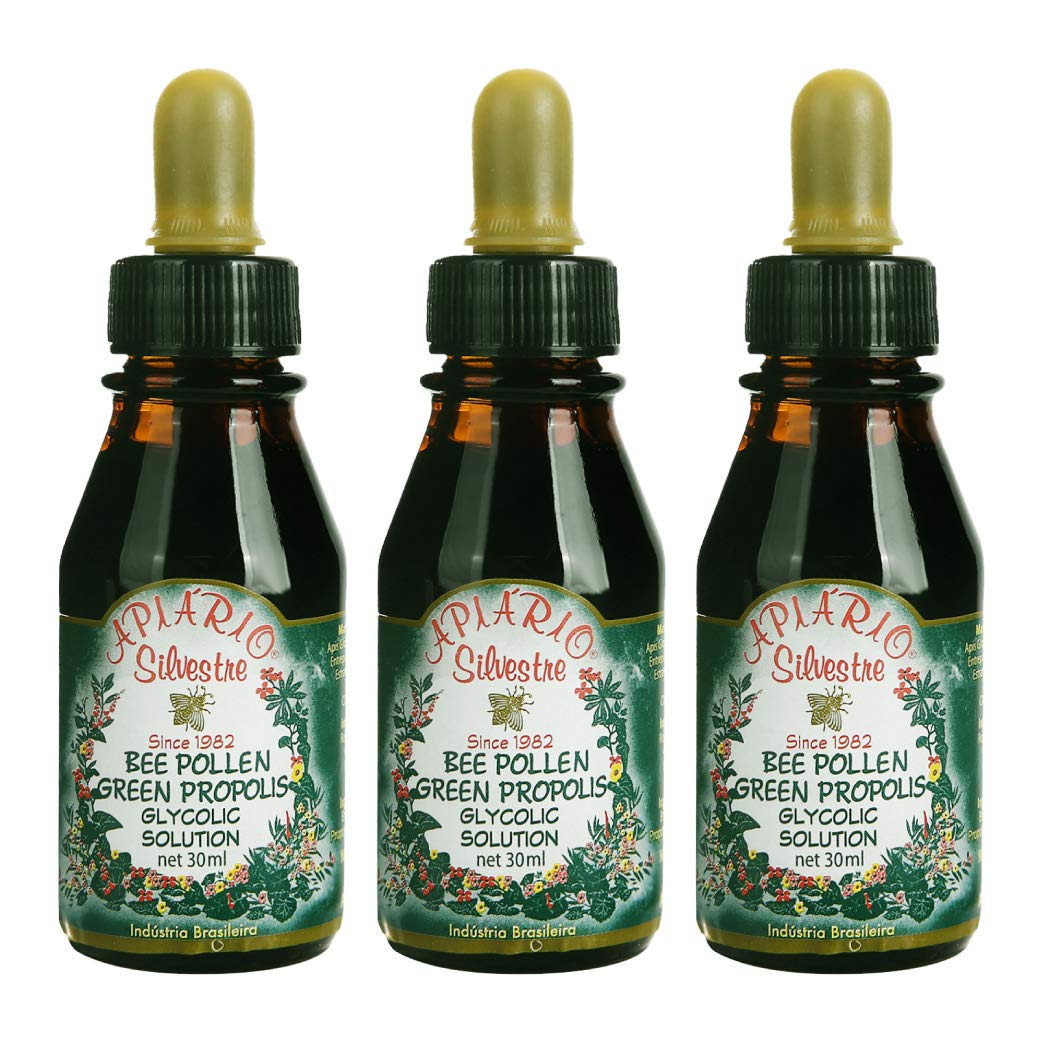 3 Bottles of Apiario Silvestre Bee Pollen & Brazil Green Bee Propolis Liquid - Natural Glycolic Extract, Alcohol-Free, Wax-Free, Sugar-Free Supplement for Immune Support & Wellness - Perfect for Daily Health Routine & Natural Energy Boost