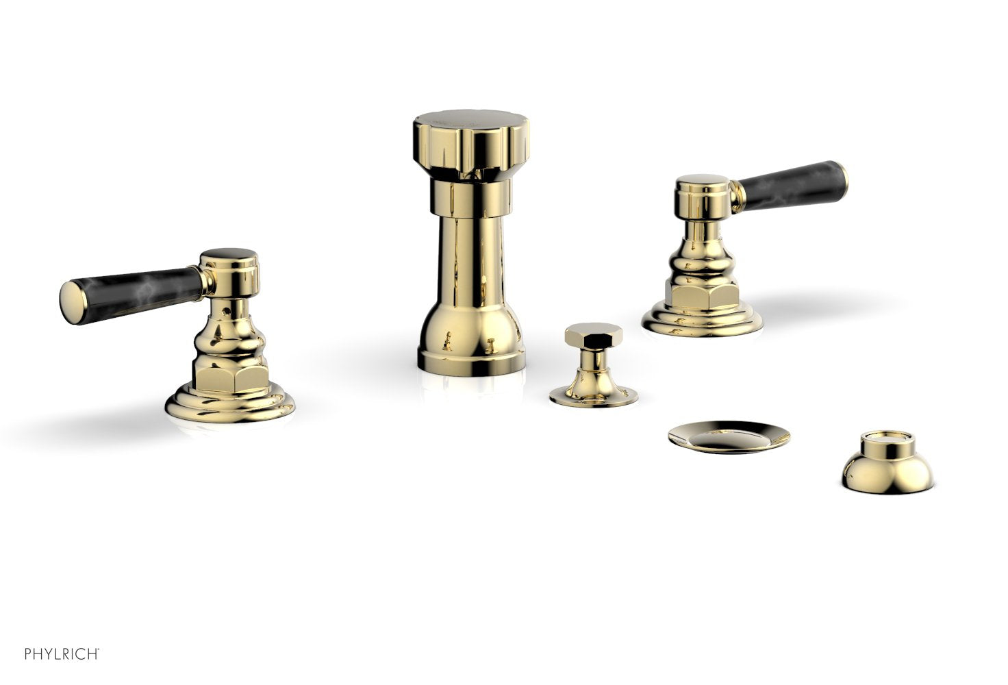 Premium HEX TRADITIONAL Four-Hole Bidet Faucet Set with Black Marble Lever Handles - 500 62 - Perfect for Modern Bathroom Renovations & Luxury Home Upgrades