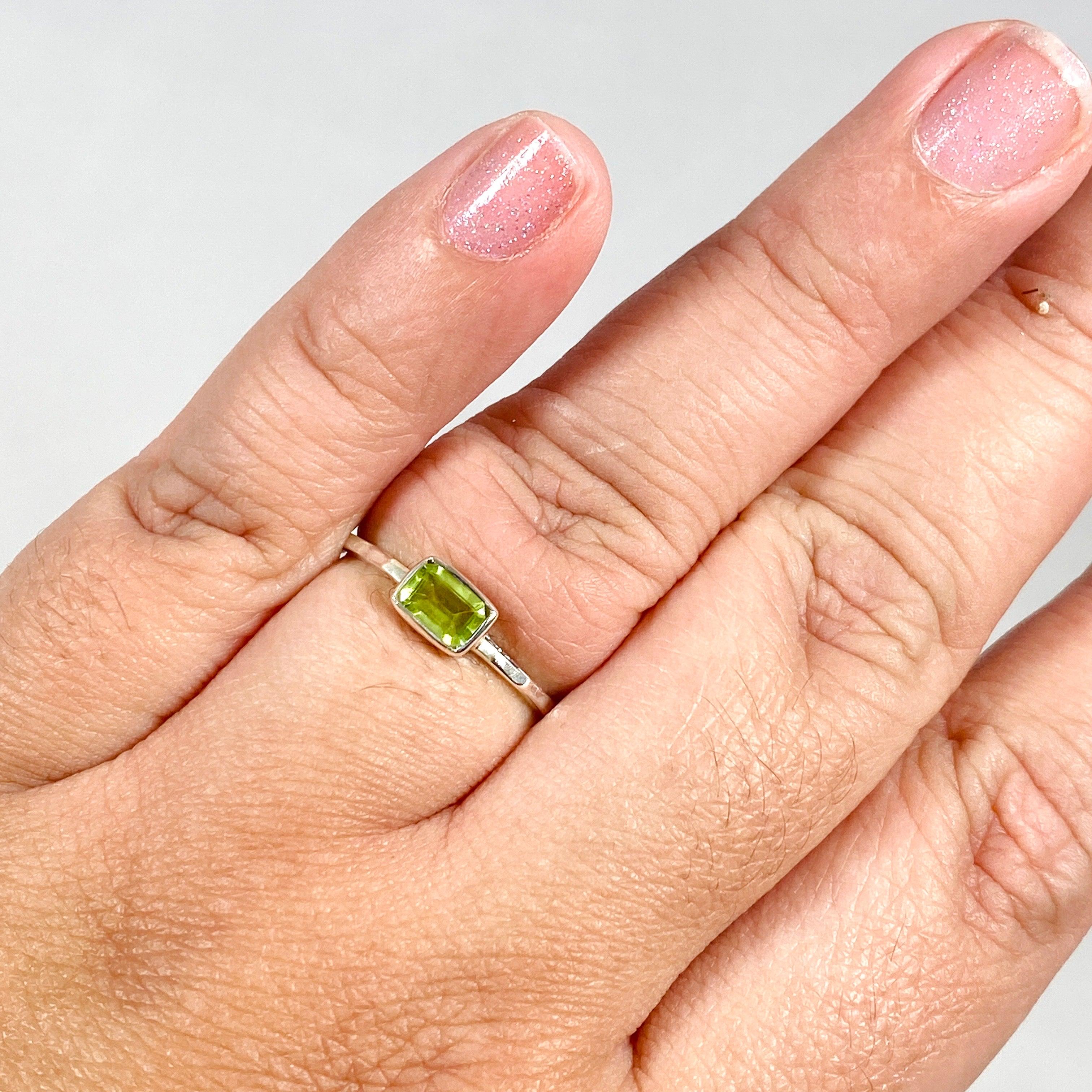 Peridot Rectangular Faceted Fine Band Ring R3793 PER - Elegant Green Gemstone Jewelry for Women, Perfect for Weddings, Anniversaries & Special Occasions