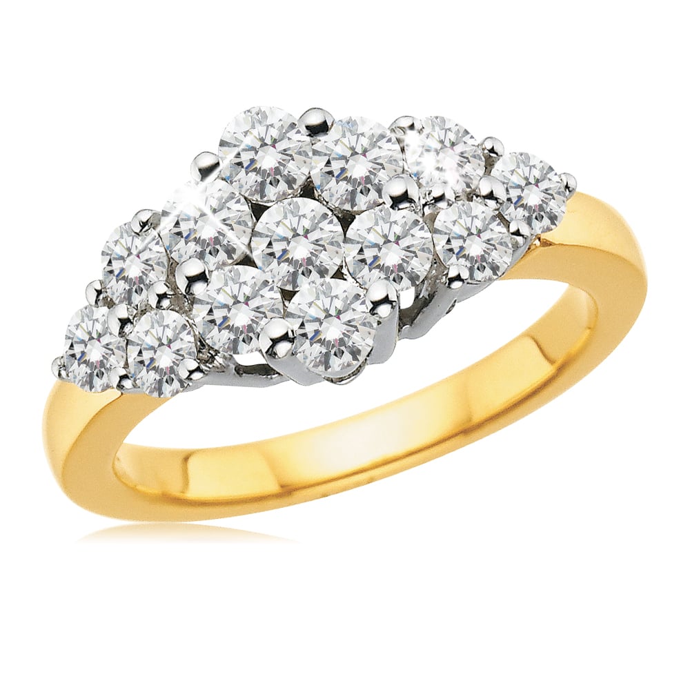 18ct Yellow Gold Diamond Cluster Ring - 1.00 Carat Round Cut Diamond Engagement Ring for Women, Perfect for Wedding, Anniversary & Special Occasions