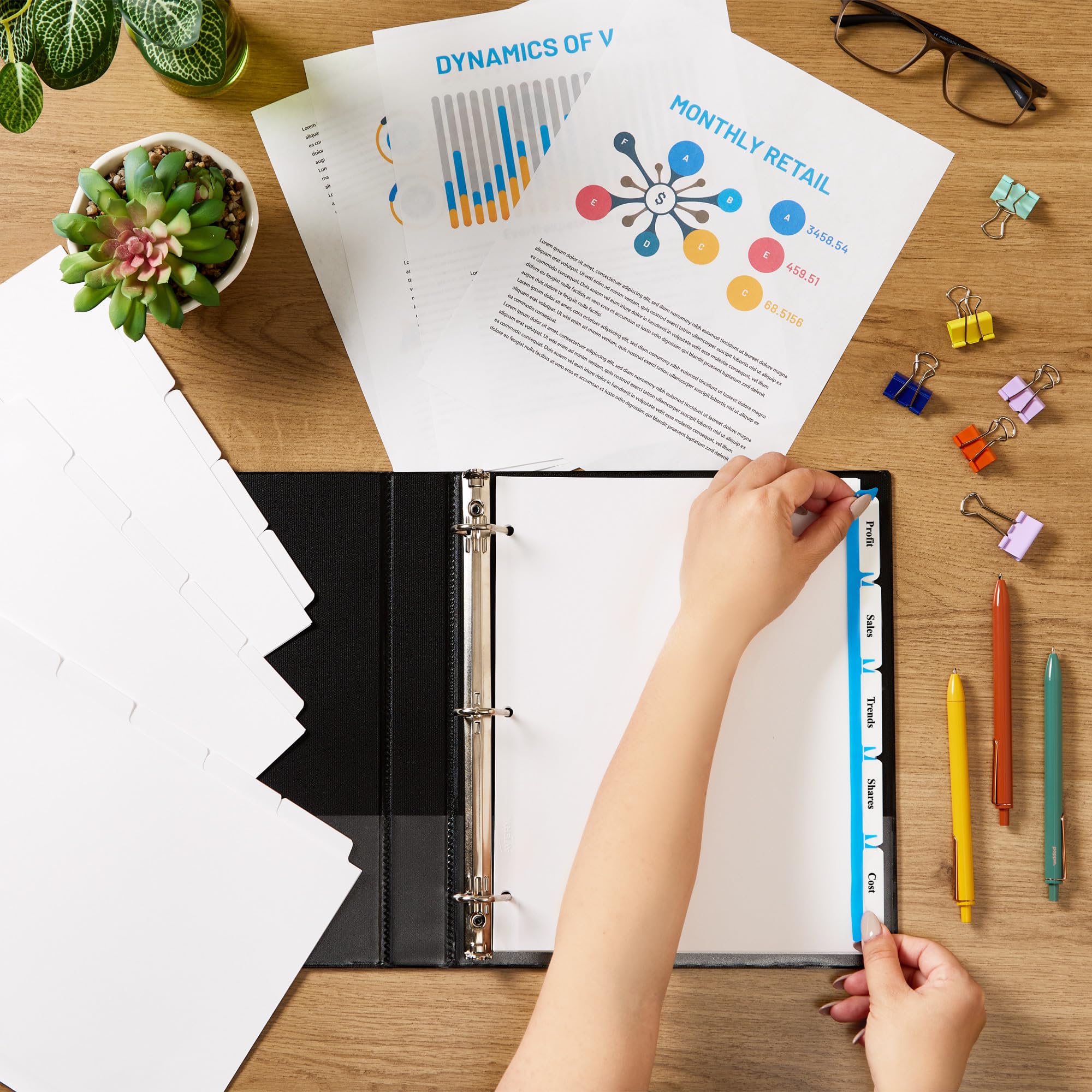 Avery 5-Tab Dividers for 3-Ring Binder - Customizable White Tabs with Clear Label Strips, Easy Print & Apply - 5 Sets (11436) - Perfect for Office Organization, School Binders, and Document Filing