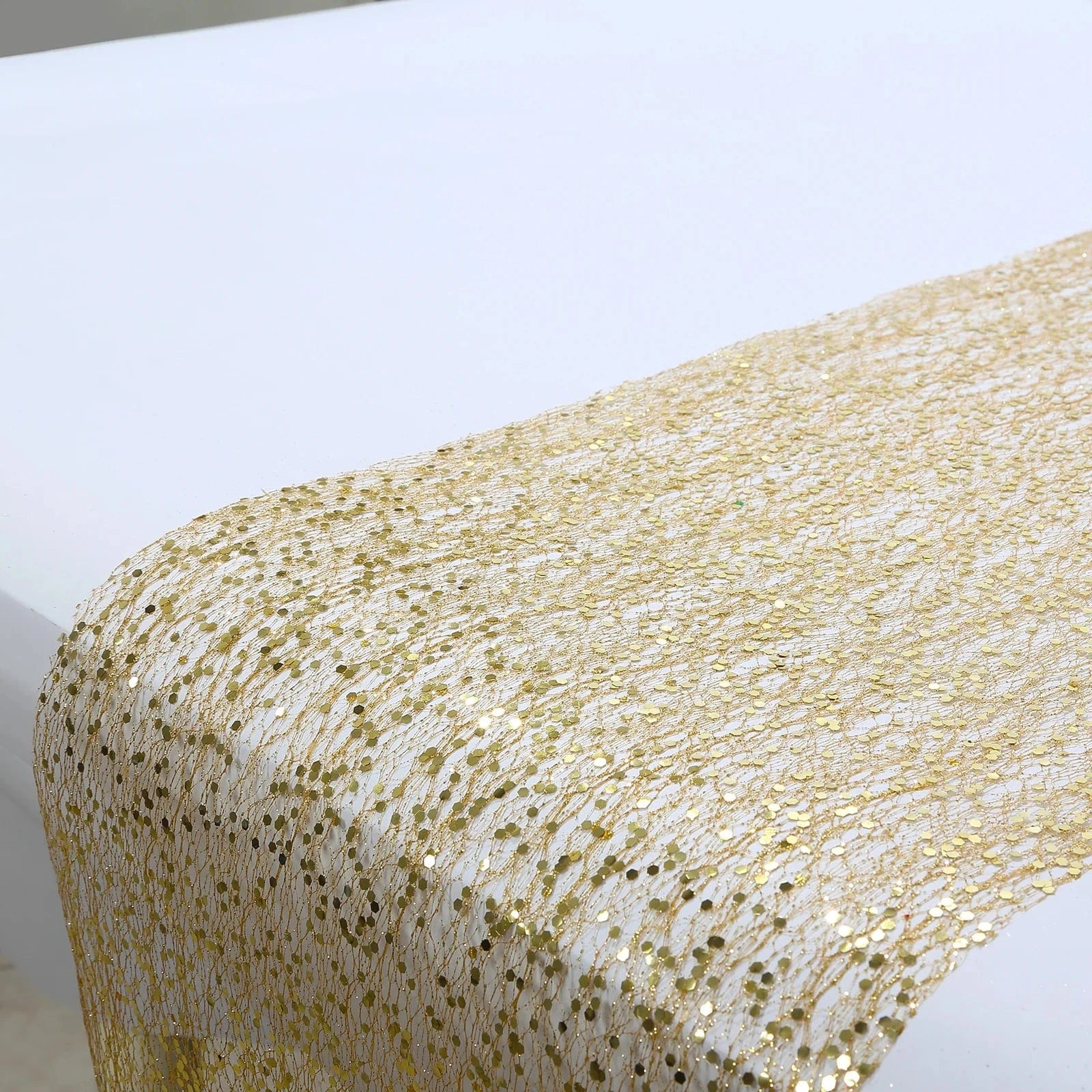 11 x 108 Inch Silver Metallic Sequin Mesh Polyester Table Runner for Wedding, Party, Holiday Dining Decor