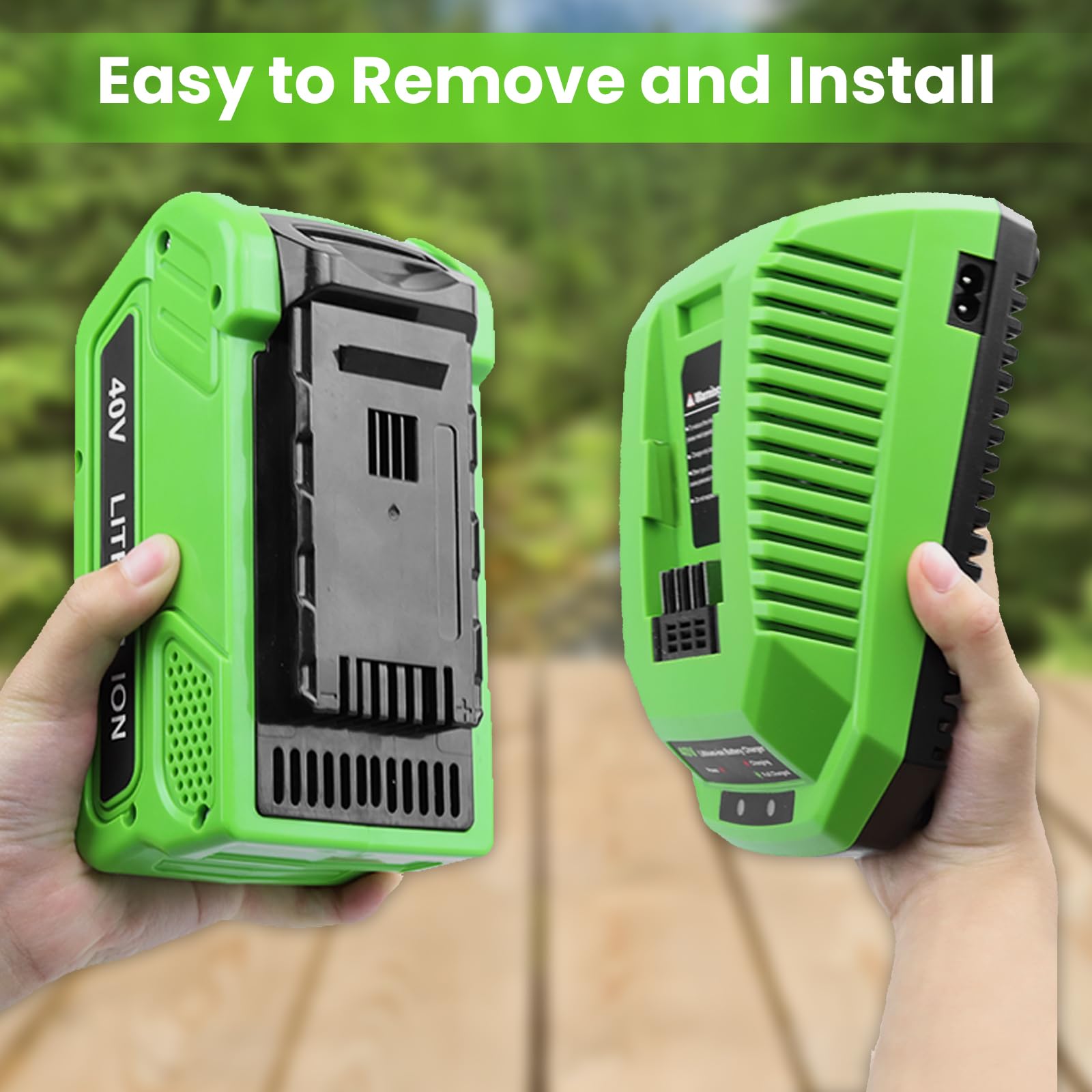 6.0Ah 40V Lithium-Ion Battery & Charger Replacement for Greenworks 29462 29472 29482 - Compatible with Greenworks 40V Tools - Perfect for Lawn Mowers, String Trimmers & Outdoor Power Equipment (Green)