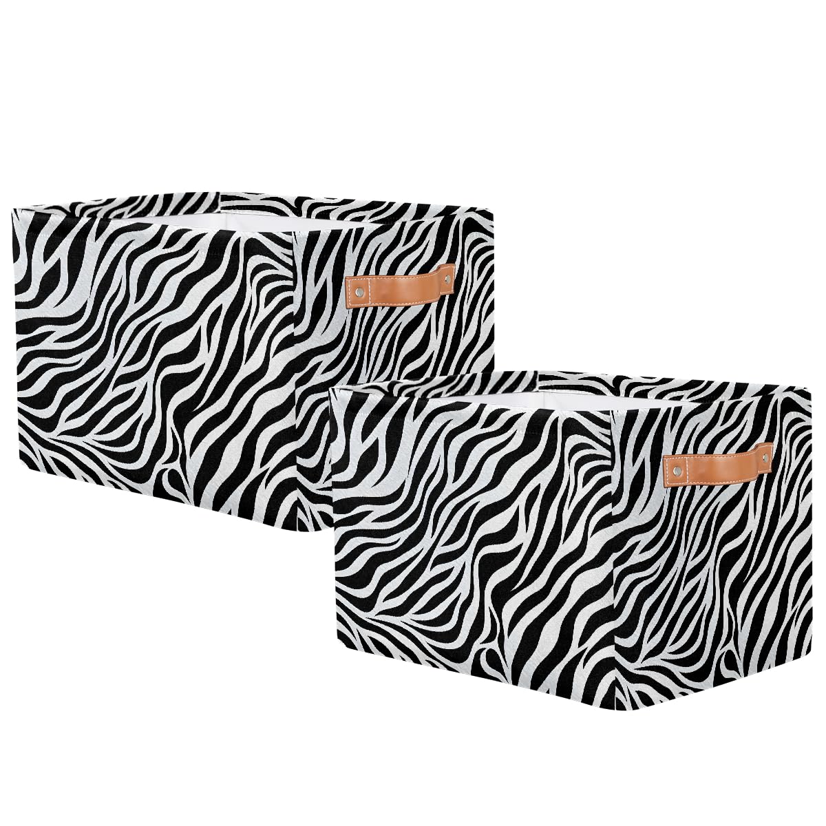 Zebra Print Foldable Storage Baskets with Handles - 2 Pack Decorative Storage Bins for Shelves, Home Organization | Perfect for Bedroom Closet, Bathroom & Laundry Room Storage