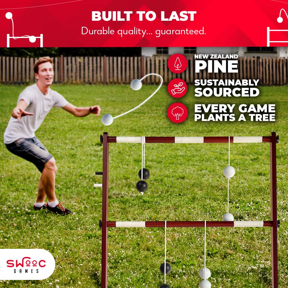 Premium Wooden Ladder Ball Game Set - Weather Resistant Outdoor Toss Game with 10 Balls & Carrying Case - Easy No-Tool Assembly - Perfect for Backyard, Beach, Camping, Tailgating and BBQ Parties