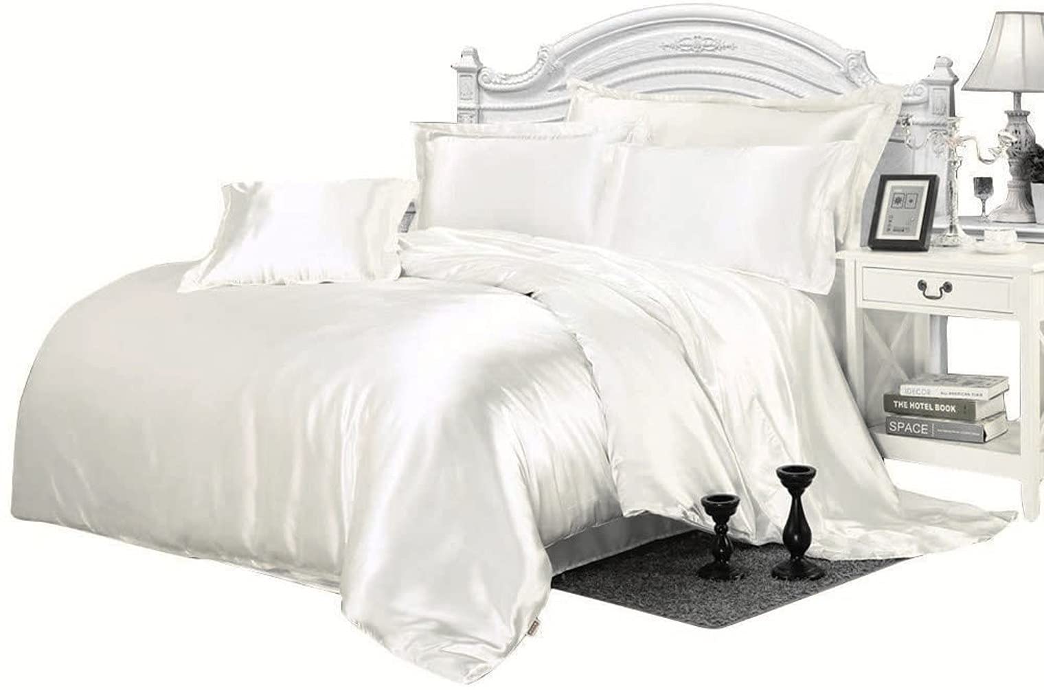 Luxury 7-Piece California King Comforter Set - 600 GSM Satin Bedding with Comforter, Flat Sheet, Fitted Sheet (18