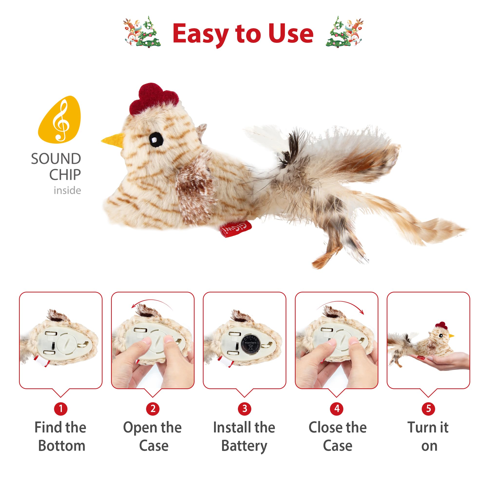 Gigwi Interactive Cat Toys for Indoor Cats - 2 Pack Electronic Moving Mouse Toys with Realistic Squeaky Sounds, Automatic Self-Play Exercise Toy for Kittens (Brown Ears & Chicken) - Perfect for Playtime, Training & Keeping Indoor Cats Active