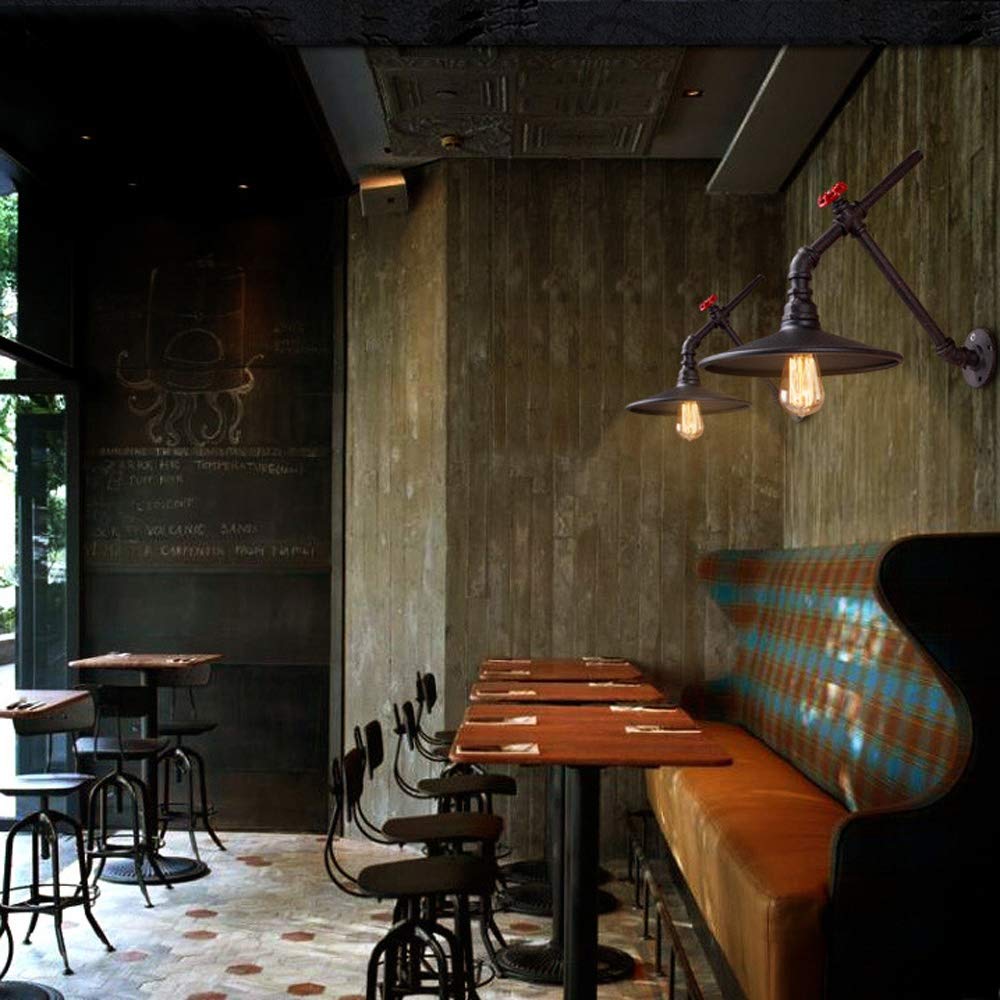 GRAWIT Industrial Pipe Wall Lamp - Vintage Loft Style Lighting for Bedroom, Staircase, Balcony, Bar & Kitchen - Perfect for Dining Room, Coffee Bar & Creating Beautiful Ambiance
