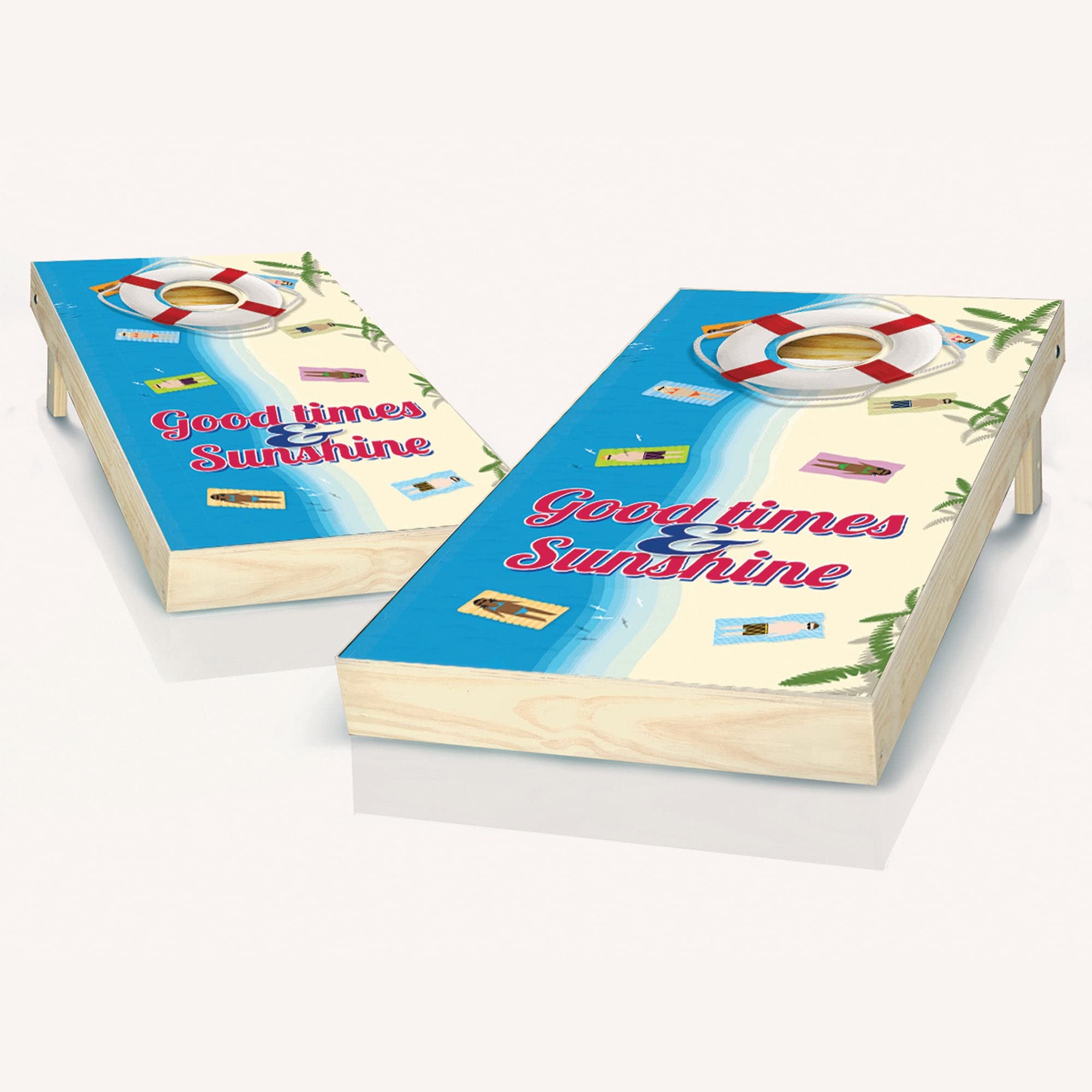 Premium Beach Themed Cornhole Game Set - 2 Wooden Boards & 8 Bean Bags for Outdoor Parties, Backyard BBQ, Tailgating & Beach Fun