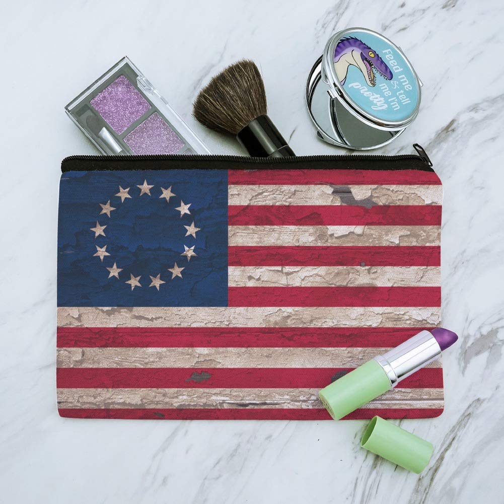 Vintage Betsy Ross 1776 Distressed American Flag Makeup Bag - Waterproof Cosmetic Organizer Pouch for Travel, Gym & Daily Use | Patriotic USA Theme