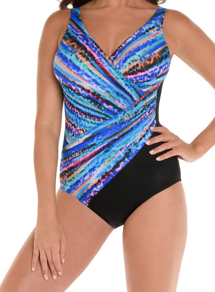 Miraclesuit Women's Adjustable V-Neck One Piece Swimsuit with Soft Cup Bra - Animal Print Bathing Suit for Beach & Pool - Size 14