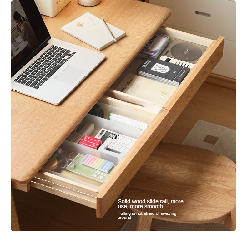 Solid Oak Wood Office Desk with Bottom Divider - Stylish & Durable Workspace Solution for Home Office or Study Room