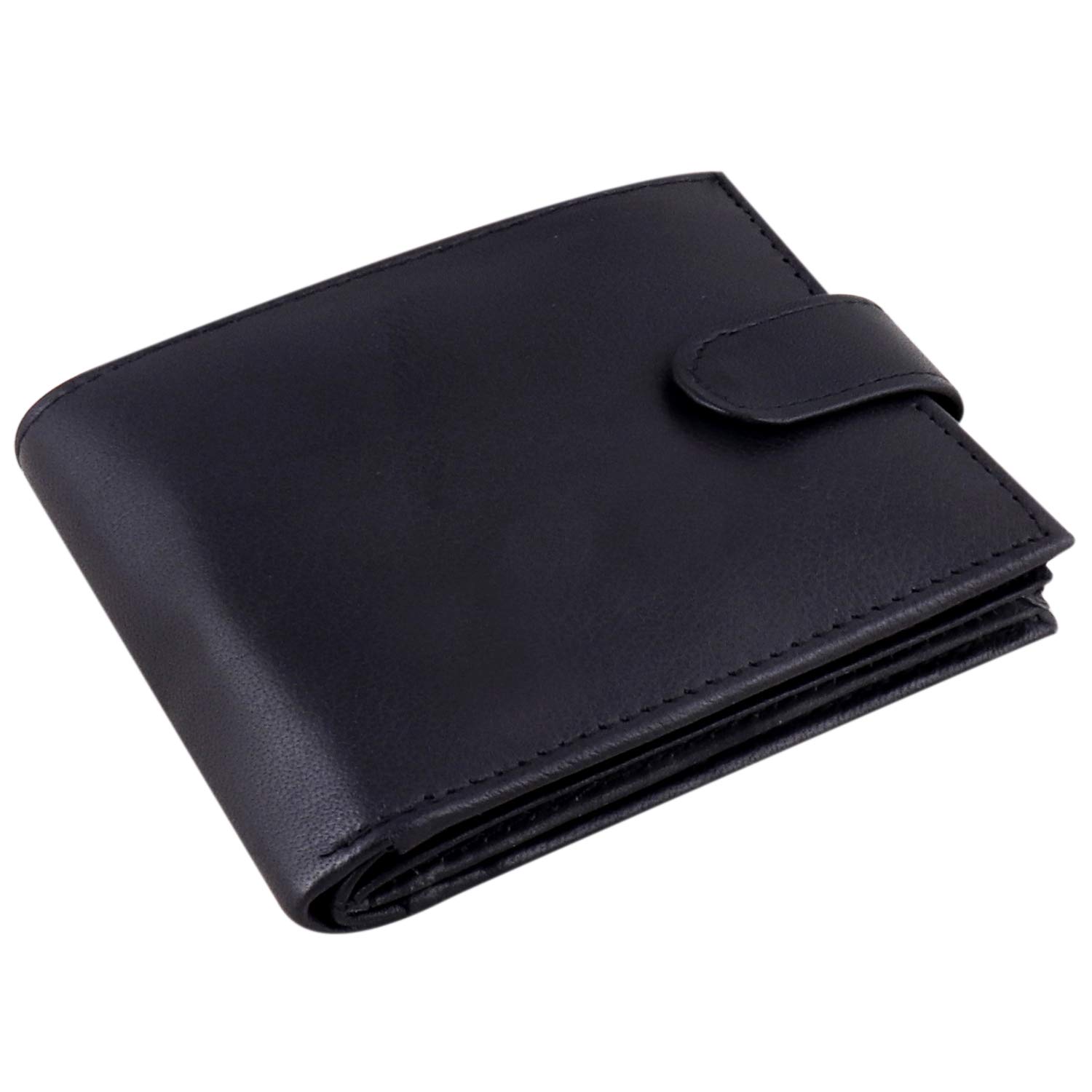 Premium Black Genuine Leather RFID Blocking Wallet for Men - Slim Bifold Card Holder with 3 Clear ID Windows & Coin Pocket - Secure Travel & Everyday Carry Wallet #335