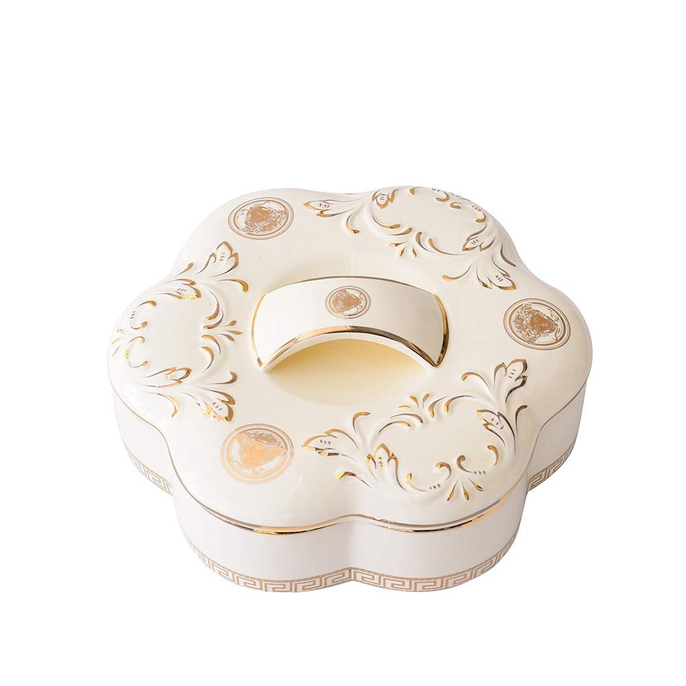 European-Style Ceramic Divided Snack Box with Lid - Dried Fruit, Candy, Nut Storage Container for Living Room, Kitchen & Dining | Perfect for Entertaining, Parties & Home Organization