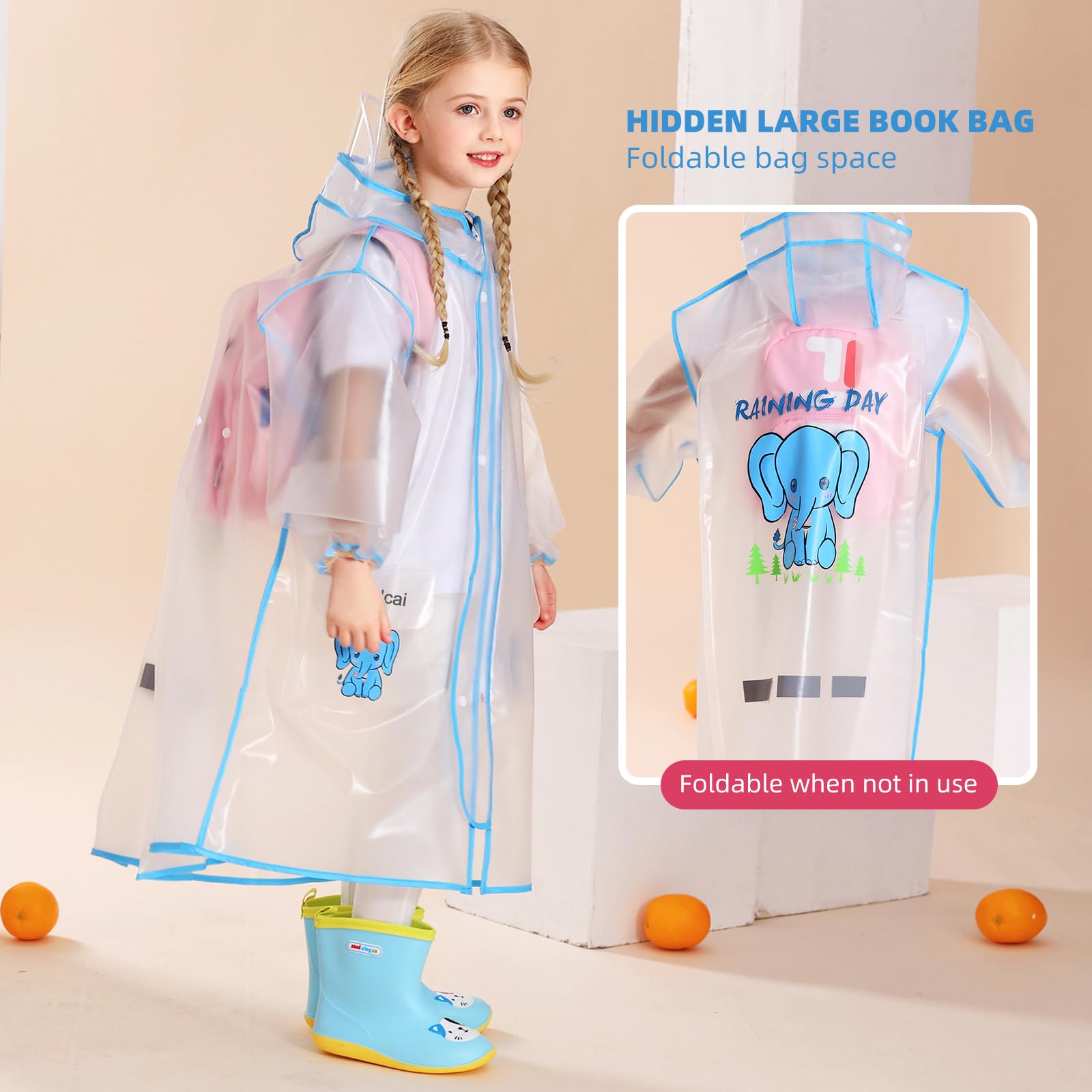 Kids Rain Poncho - Reusable EVA Waterproof Raincoat for Boys & Girls (Medium, Blue) | Perfect for Outdoor Play, School, and Camping Adventures