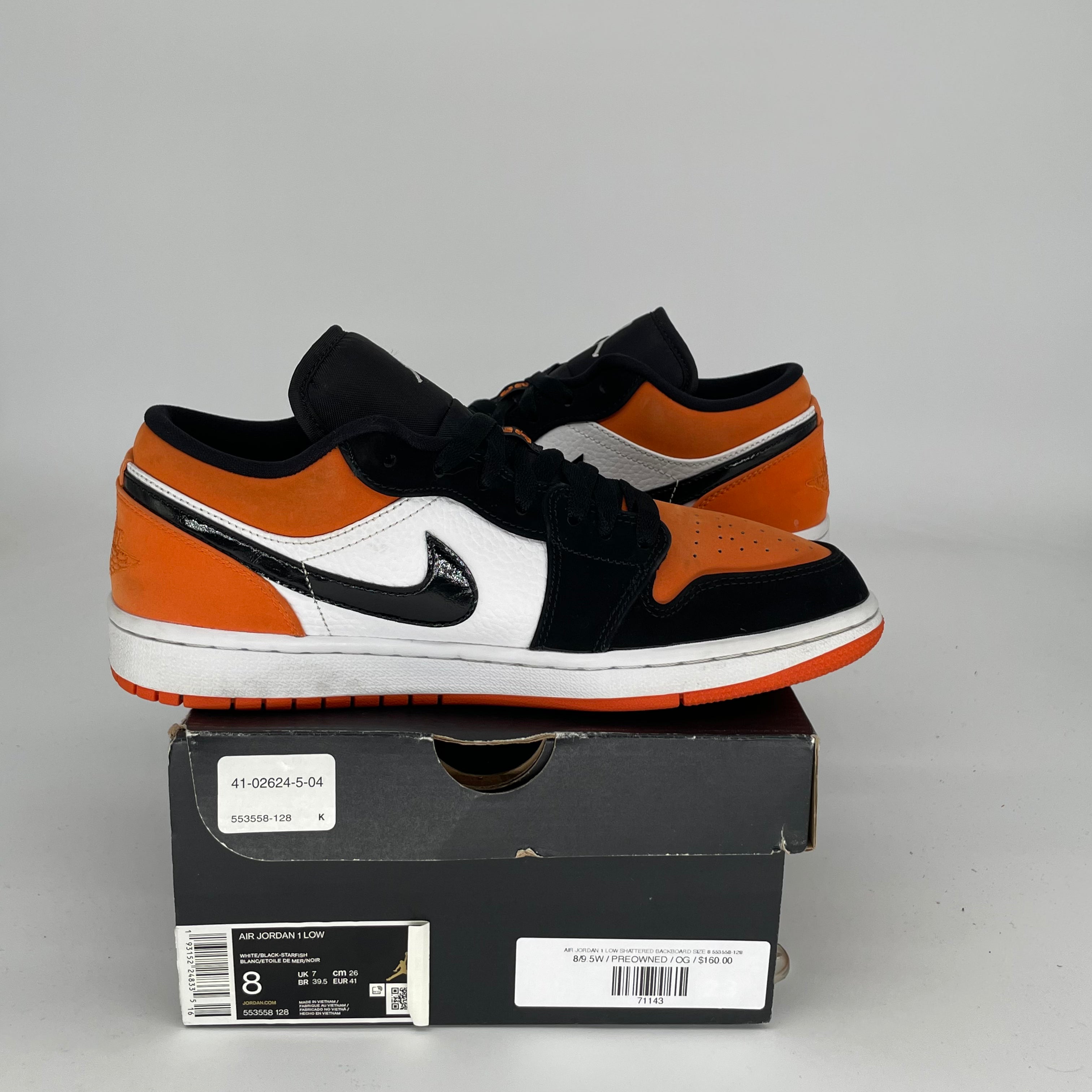 AIR JORDAN 1 LOW SHATTERED BACKBOARD SNEAKERS - MEN'S SIZE 8 (553558-128) - Basketball Shoes for Streetwear & Casual Outfits