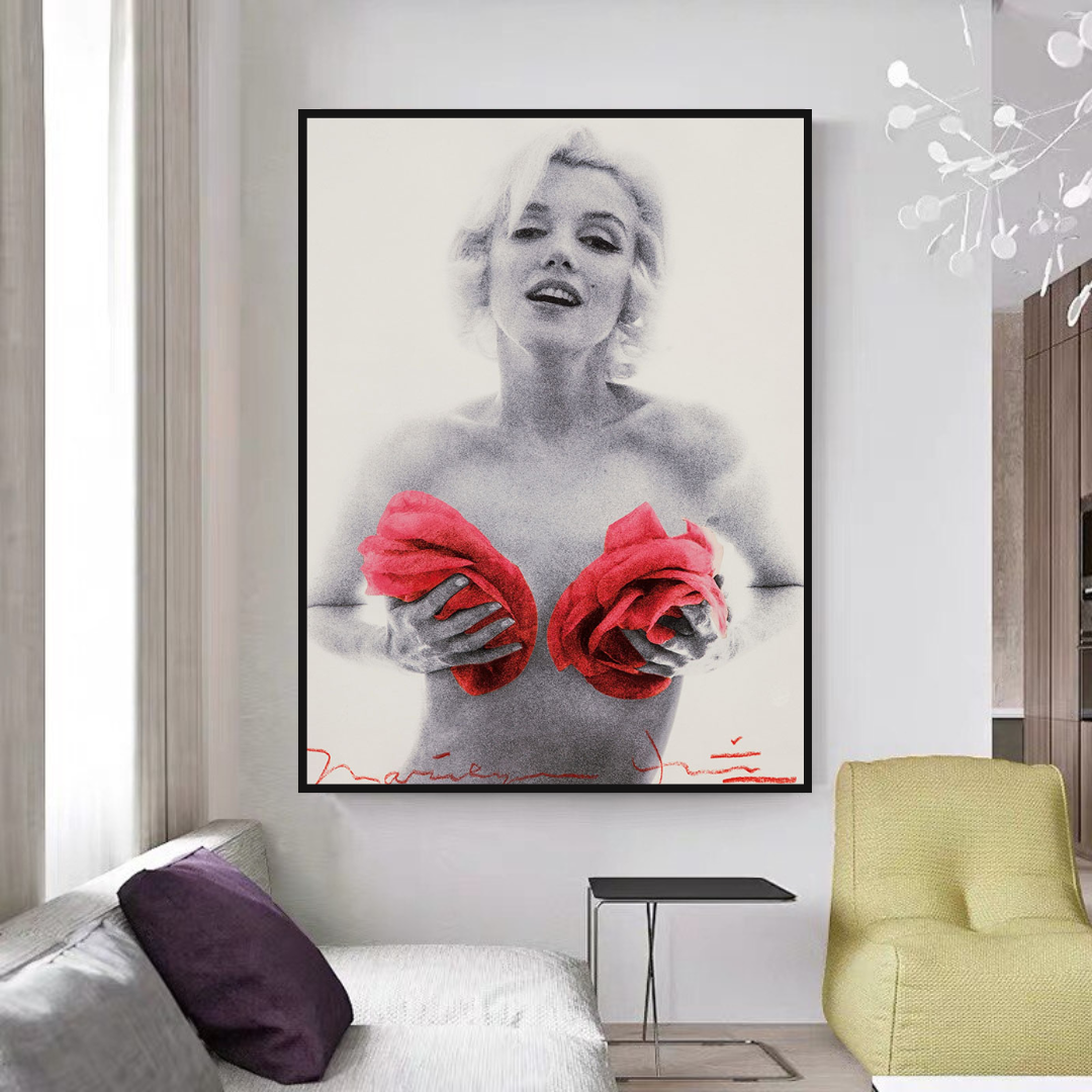 Vintage Marilyn Monroe Poster with Red Flowers - Stunning Wall Art for Home, Office & Gift Decor