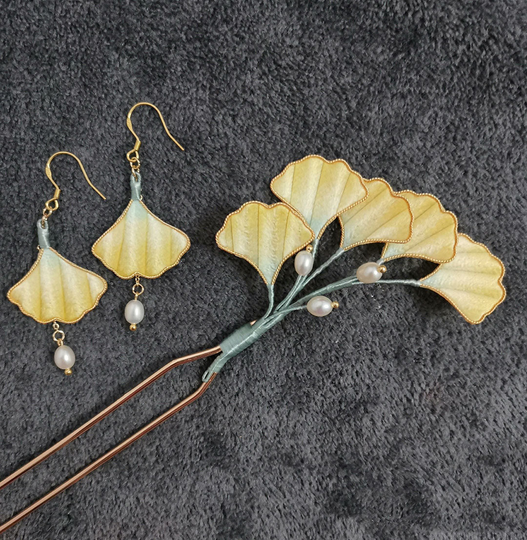 Handmade Ginkgo Leaf Silk Hairpin - Elegant Hair Accessory for Women | Perfect for Weddings, Parties & Special Occasions