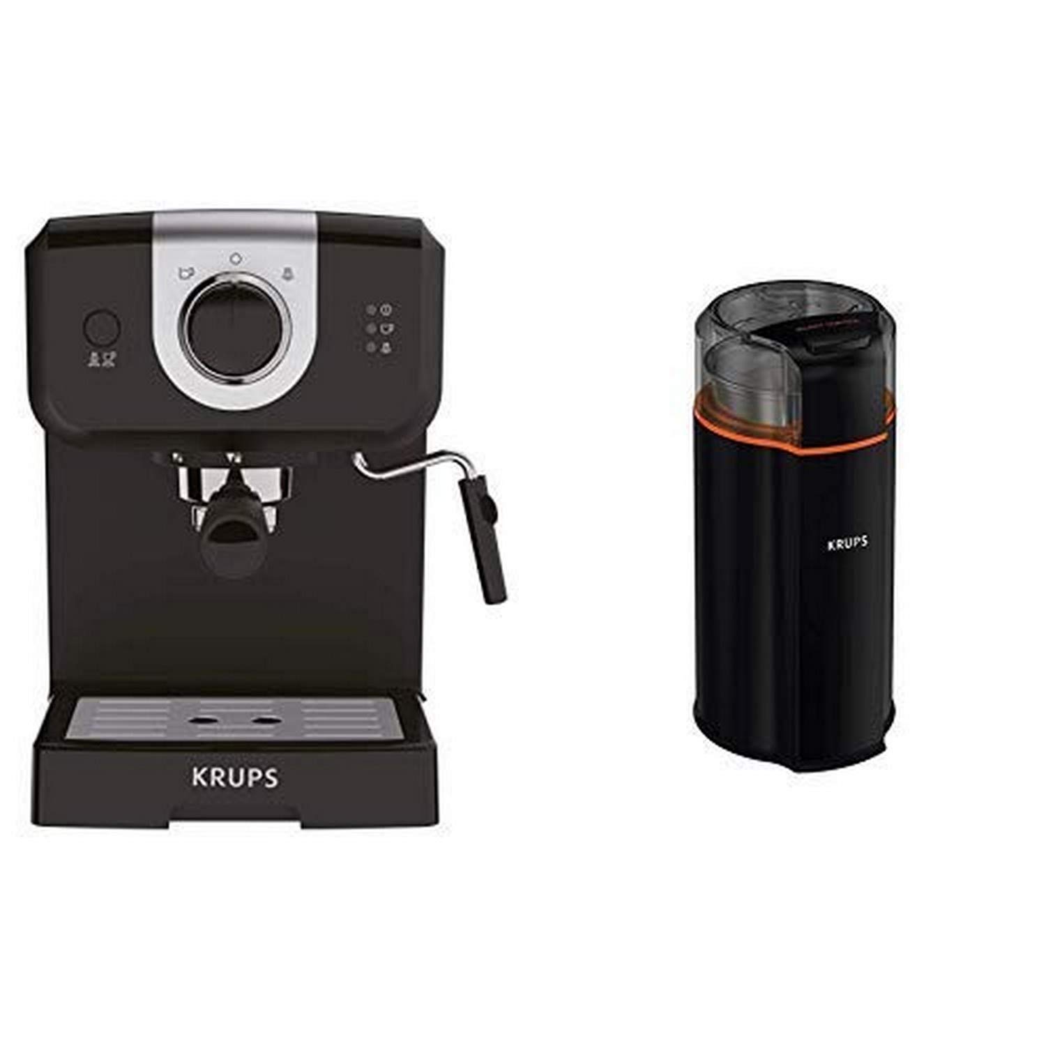 KRUPS XP3208 15-BAR Pump Espresso & Cappuccino Coffee Maker with 1.5L Water Tank & GX332850 Silent Vortex Electric Grinder for Spices, Herbs & Coffee - 12-Cup Capacity - Perfect for Home Baristas & Coffee Lovers - Black Set