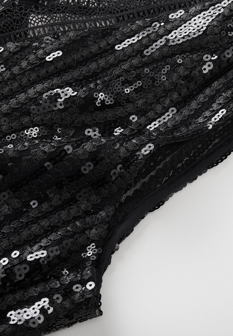 Elegant Black Sequin V-Neck Sleeveless Cocktail Dress for Women - Perfect for Evening Parties, Prom, and Special Occasions