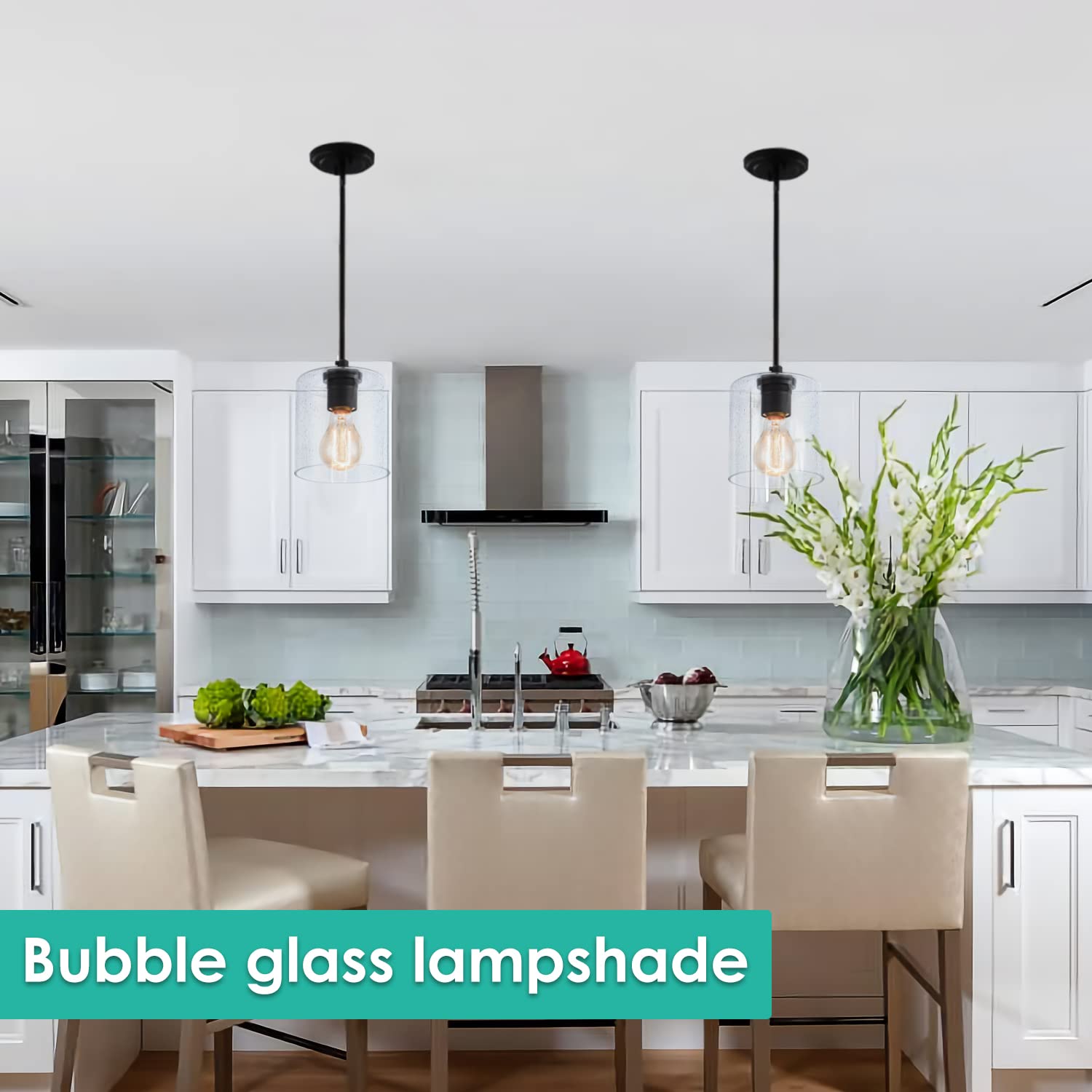 1 Pack Clear Seeded Glass Lamp Shade Replacement - 1-5/8-Inch Fitter Opening for Pendant Lights, Floor Lamps, Desk Lamps & Wall Sconces - Perfect for Living Room, Bedroom, Bathroom Vanity & Dining Room Lighting