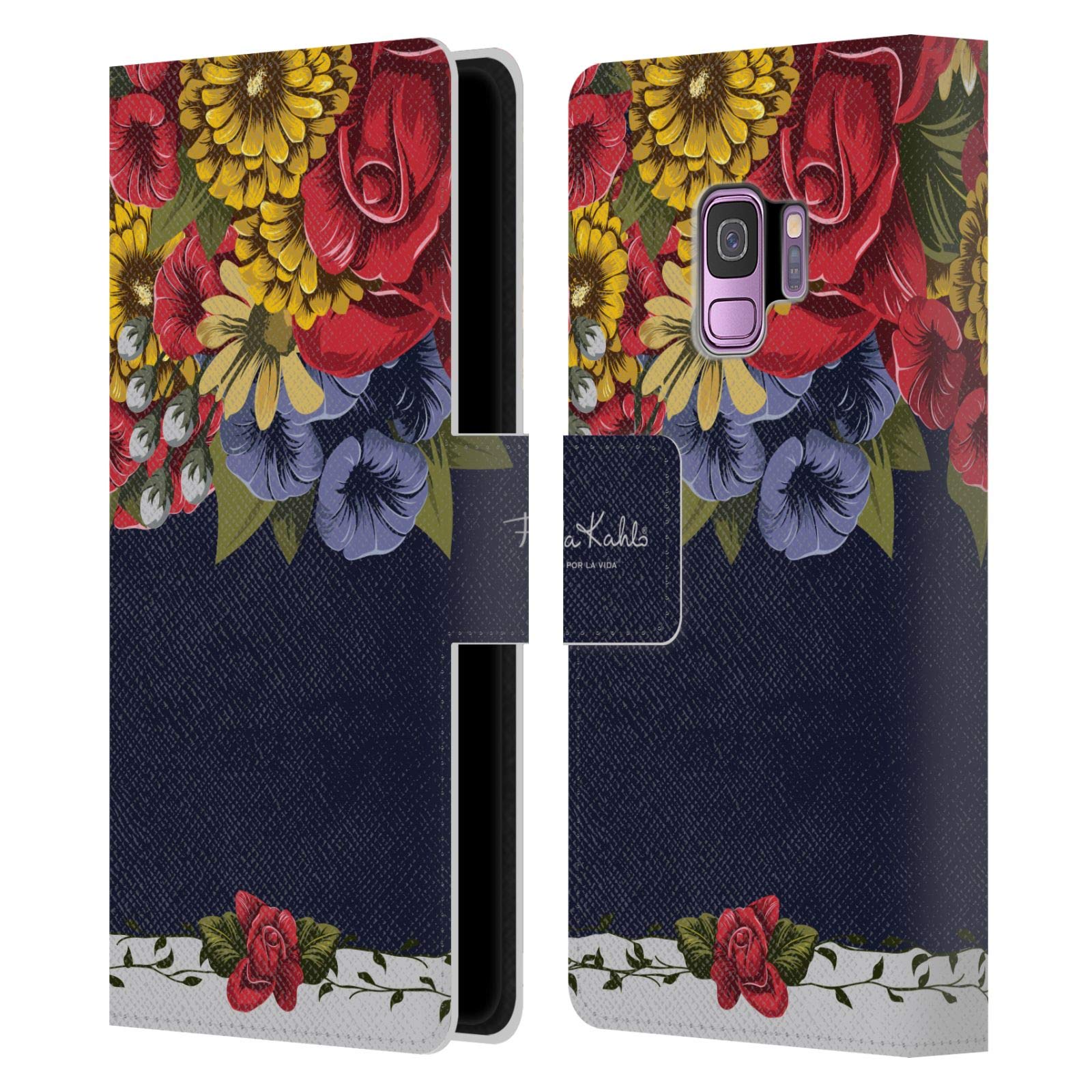 Head Case Designs Officially Licensed Frida Kahlo Blooms Red Florals Leather Book Wallet Case Cover for Samsung Galaxy S9 - Perfect for Work, Travel & Everyday Protection
