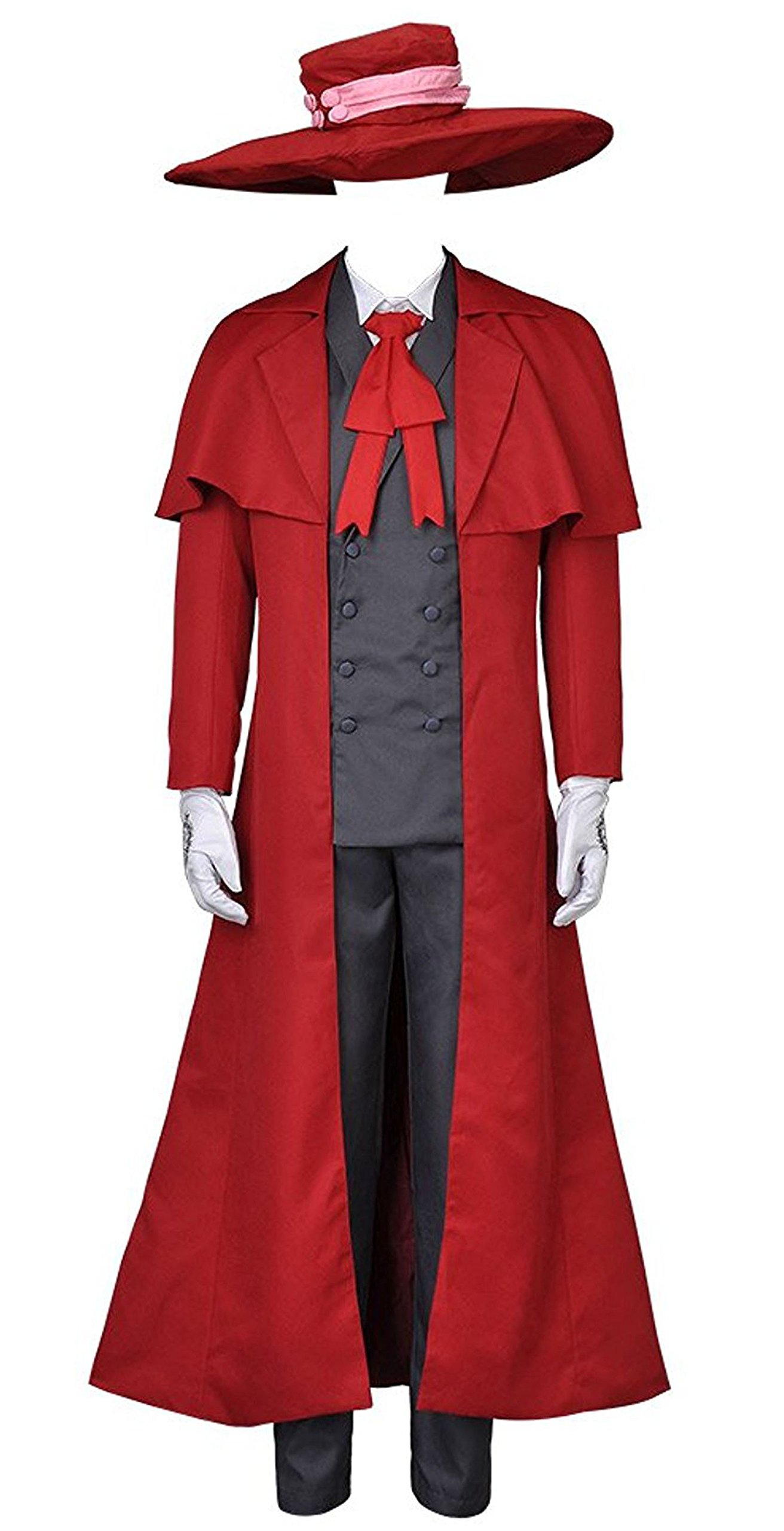 Stylish Red Long Coat Cosplay Costume with Big Hat - Full Set for Anime, Halloween, and Themed Parties | Perfect for Cosplay Enthusiasts & Costume Events