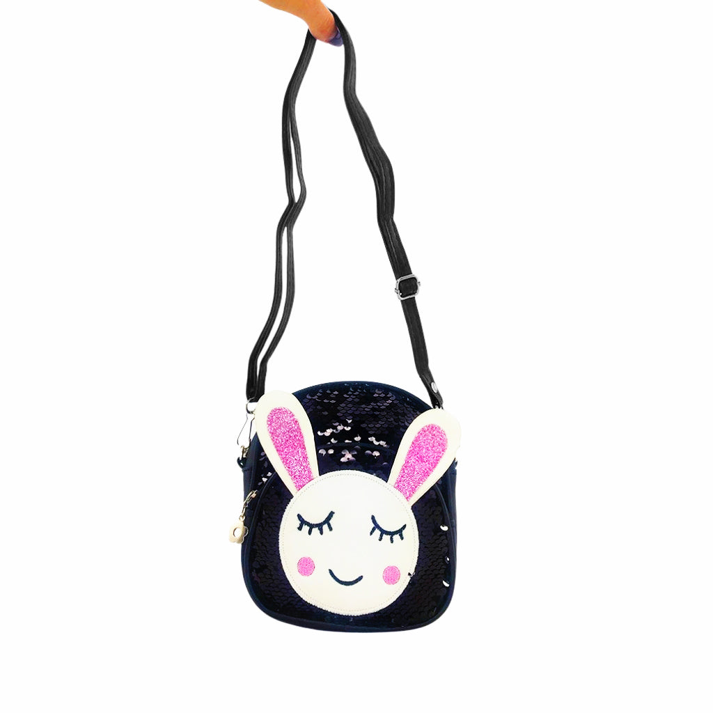 Glitter Bunny Backpack for Women & Girls - Cute Black Sparkly School Bag, Travel Daypack for College, Work, Gym & Everyday Use