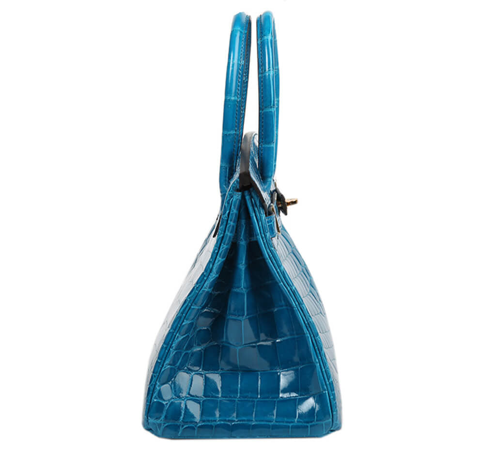 Authentic Hermès Birkin 30 Handbag in Blue Izmir Crocodile Leather - Luxury Designer Tote for Women, Perfect for Work, Travel & Special Occasions