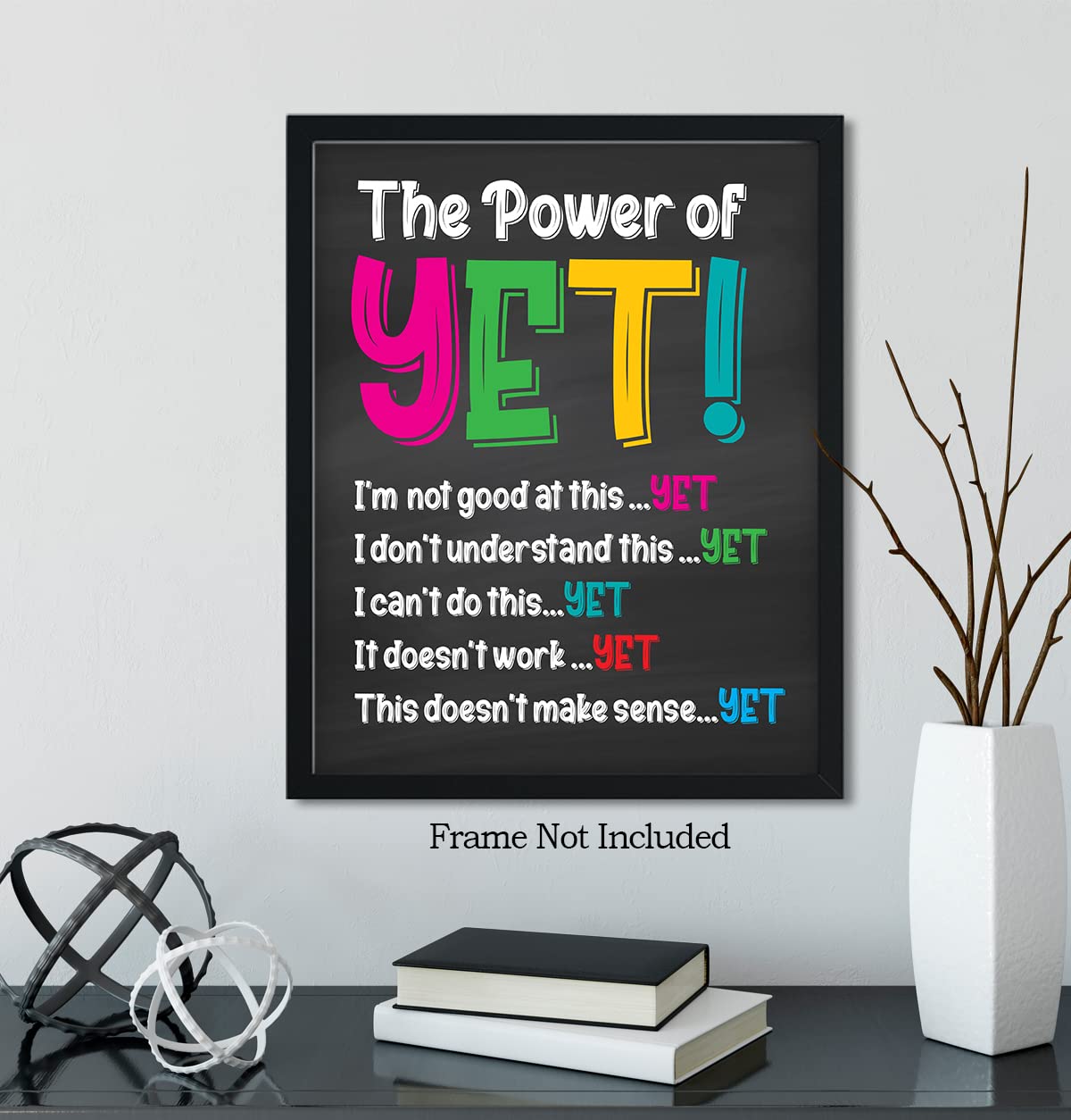 Govivo School Psychologist Office Decor - The Power of Yet Mental Health Wall Art for Kids - 8x10 Unframed Motivational Print - Classroom & Counseling Room Decor - Teacher Supplies & Bedroom Aesthetic Wall Art - Perfect for Schools, Therapy Offices & Kids' Rooms
