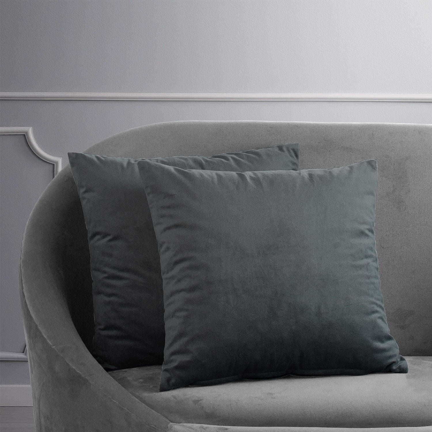 Premium Velvet Cushion Covers Set of 2 - Soft Distance Blue Signature Throw Pillow Covers for Sofa, Bed, Living Room Decor - 18x18 Inch Square Decorative Pillow Cases