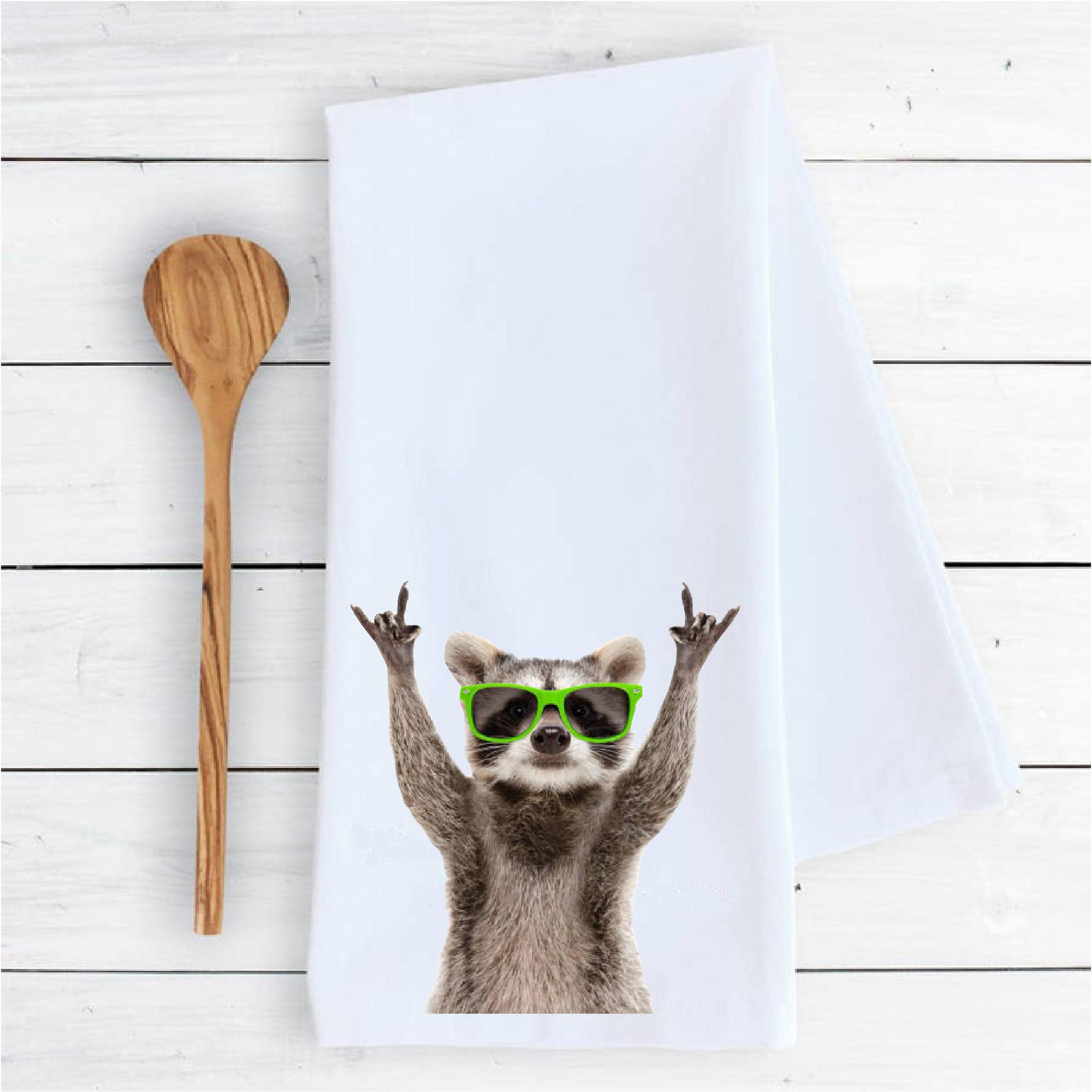 Funny Raccoon with Sunglasses Kitchen Dish Towel - 100% Cotton Absorbent Drying Cloth for Dishes, Utensils & Hands | Cute Kitchen Decor, Housewarming Gift, Funny Inspirational Home Accessory