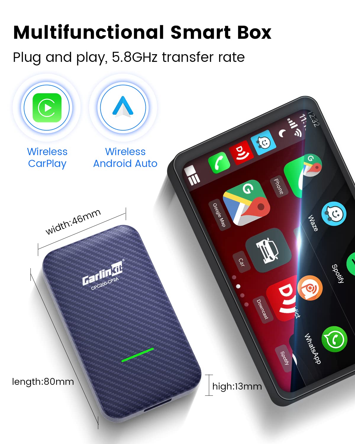 Carlinkit 4.0 Wireless CarPlay & Android Auto Adapter (2025) - Plug & Play 2-in-1 Dongle for All OEM Factory CarPlay Cars - Fast Auto Connection - Perfect for Commuting, Road Trips & Hands-Free Driving