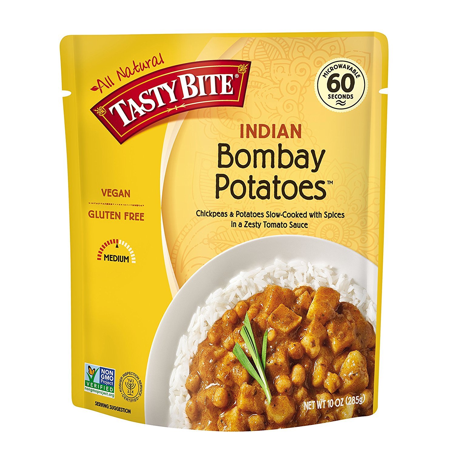 Tasty Bite Indian Bombay Potatoes - Ready to Eat Microwaveable Entrée, 10oz (6-Pack) | Authentic Indian Cuisine for Quick Lunches, Office Meals & Emergency Food Supply