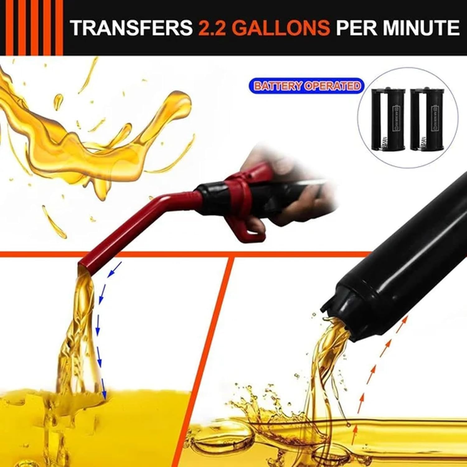 Portable Electric Hand Pump for Gas, Liquid Fuel & Water Transfer - Battery Powered Fuel Transfer Pump (Red/Blue) | Emergency Fuel Supply, RV Travel, Boat Refueling, Home Use, Camping & Outdoor Activities