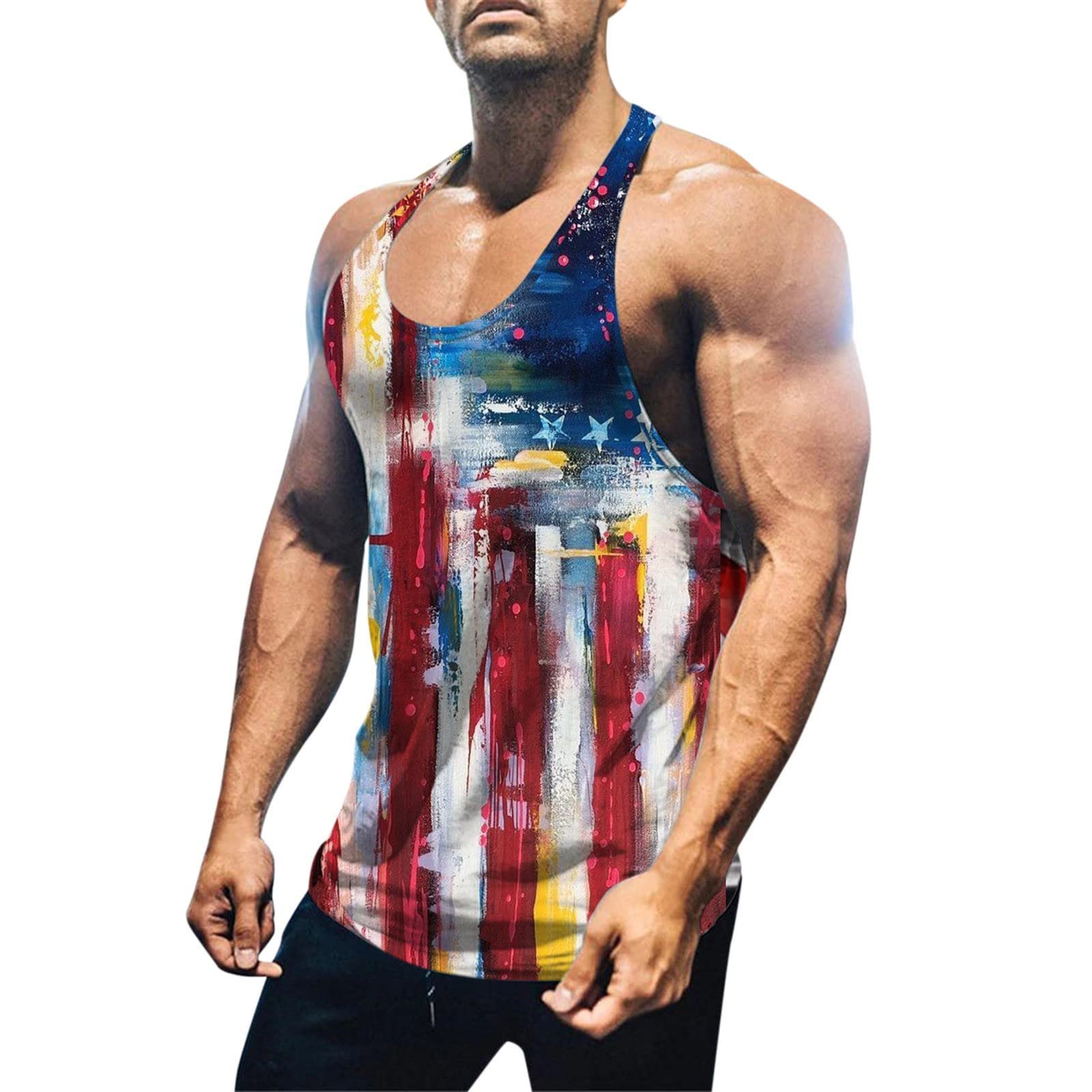 JOAU Men's American Flag Tank Top - Loose Fit Sleeveless T-Shirt for 4th of July, Independence Day & Summer - Patriotic Graphic Tee for BBQ, Beach & Outdoor Activities