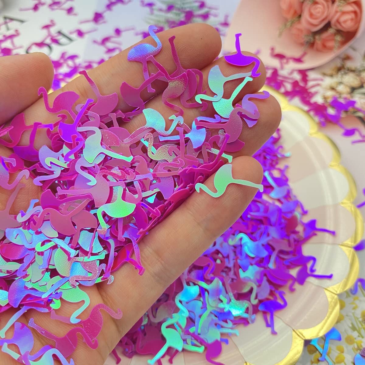 2000 Pieces Flamingo Party Glitter PVC Confetti - Premium Plum Red Craft Supplies for DIY Cards, Wedding Decorations, Bridal Showers, Birthday & Valentine's Day Parties - Perfect for Scrapbooking, Gift Wrapping, and Event Decor