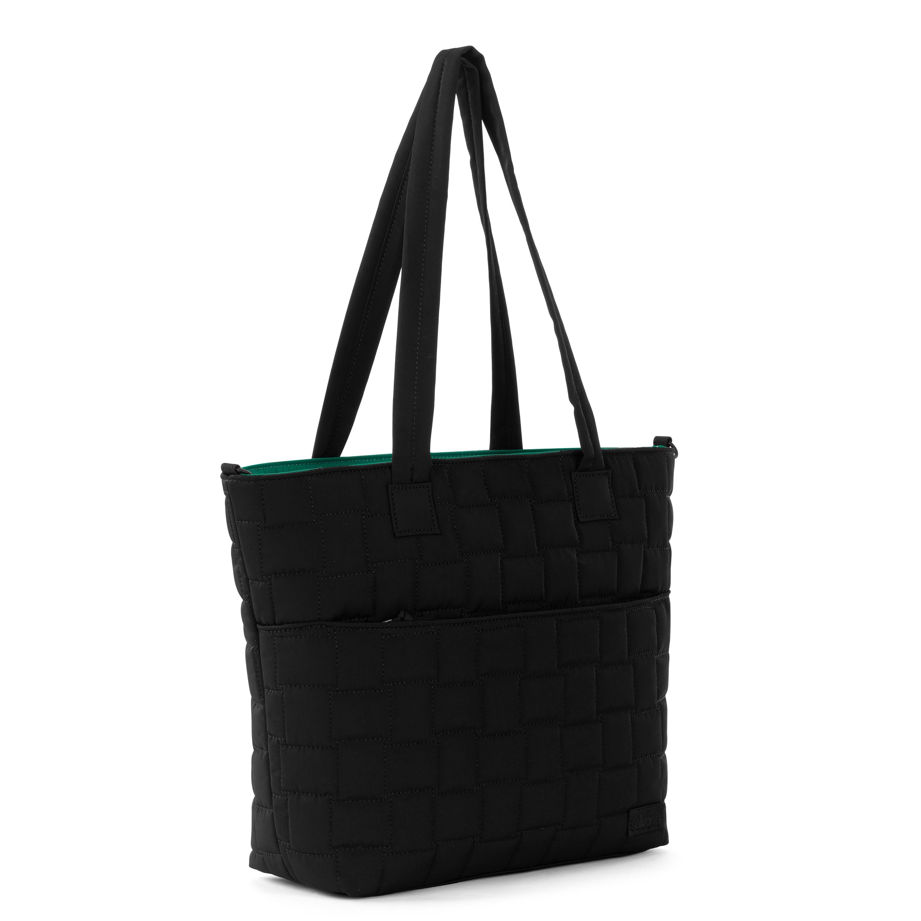 Willow EcoTwill Shoulder Tote Bag - Black Woven Quilted Handbag for Women | Perfect for Work, Travel & Everyday Use