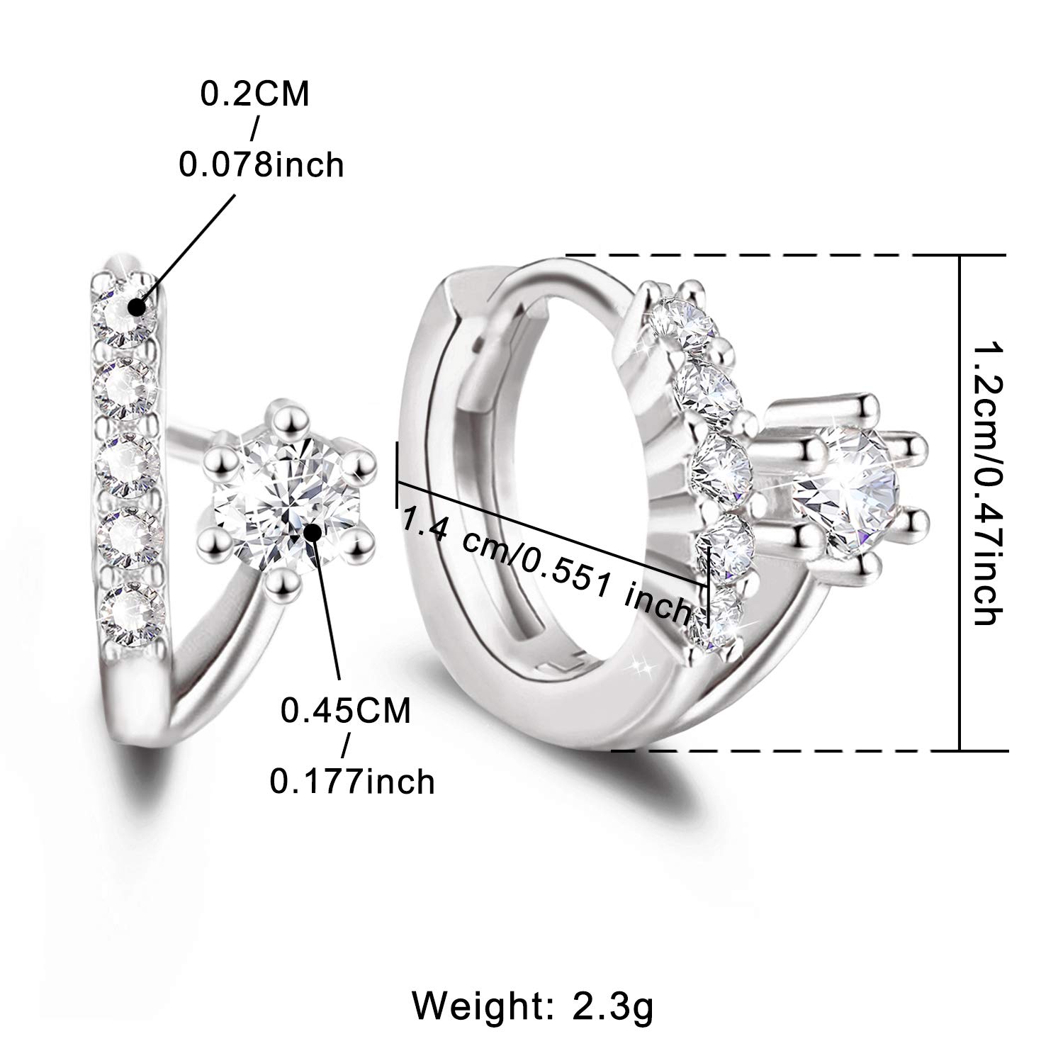 Sterling Silver Hypoallergenic Cubic Zirconia Hoop Earrings for Women - Small CZ Huggie Hoops Cartilage Earrings for Girls | Everyday Wear, Gift Giving, Special Occasions