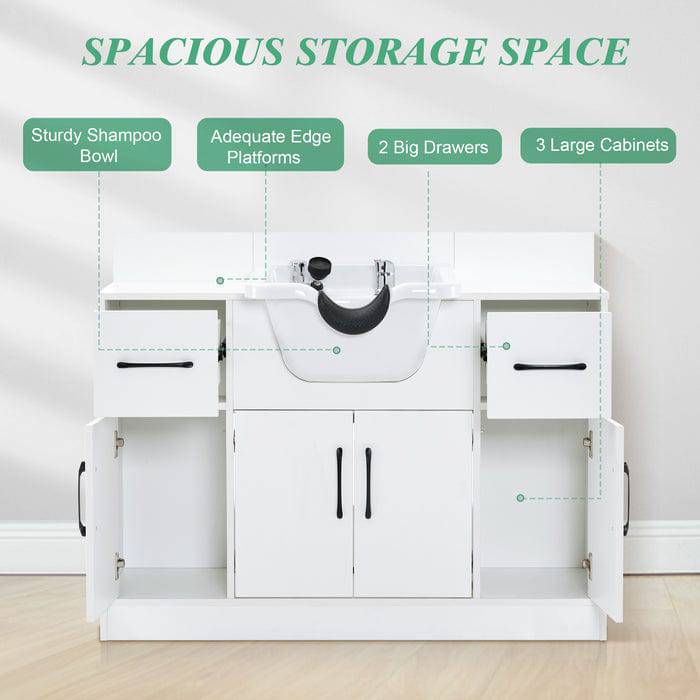 Alexander 3-in-1 Salon Shampoo Station - Professional Styling Station with Shampoo Bowl & Storage Cabinet for Hair Salons & Home Use