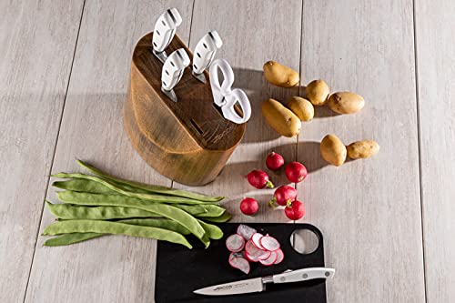Arcos Forged Knife Block Set - 5-Piece Nitrum Stainless Steel Kitchen Knives with Ergonomic POM Handle | Professional Chef Knives for Slicing, Dicing & Chopping | Riviera Blanc Series in White | Perfect for Home Cooks & Professional Kitchens