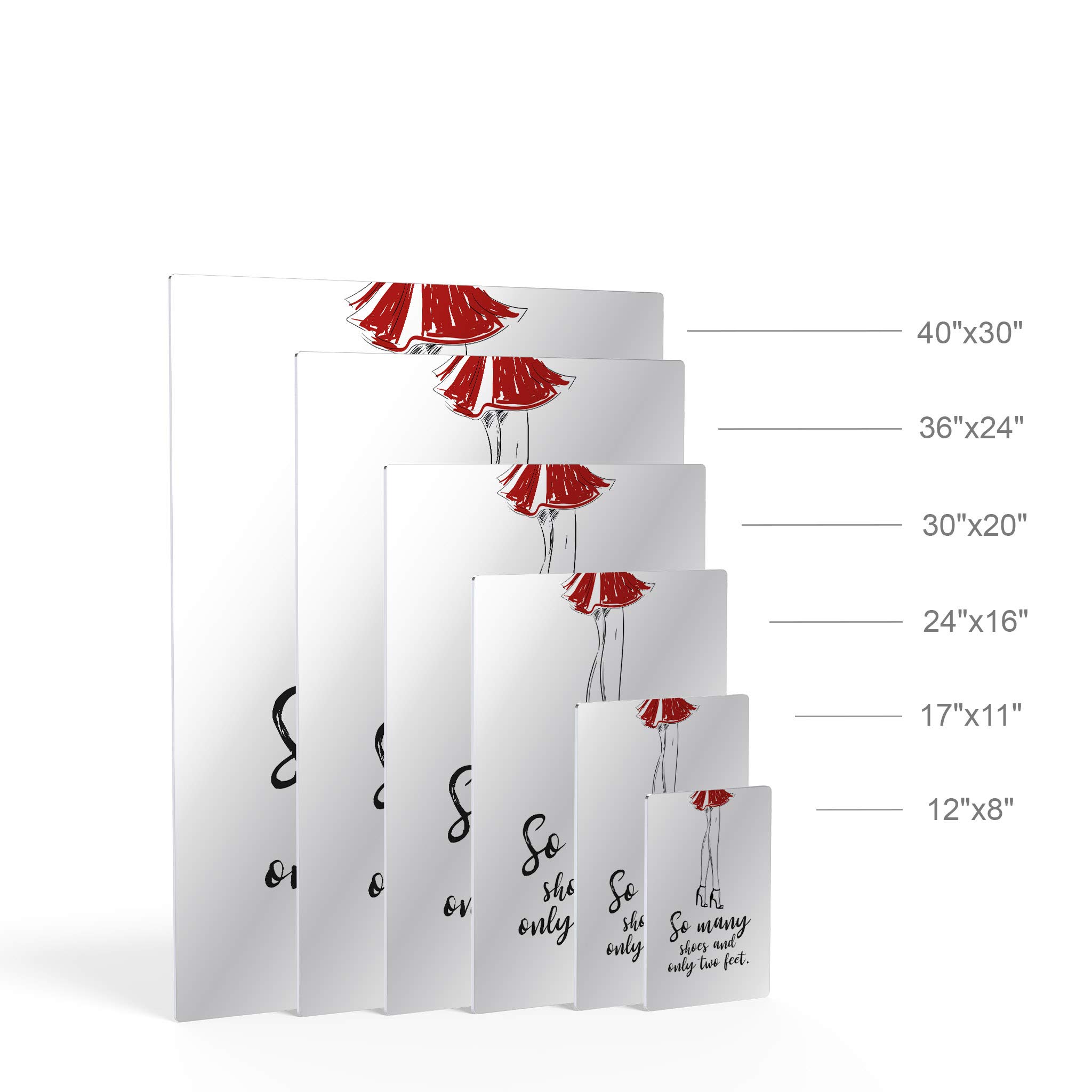 Smile Art Design 'So Many Shoes and Only Two Feet' Quote - Red Skirt Sketch Glam Fashion Metal Wall Art Print (40x30 inches) - Perfect for Office, Bathroom, Girls Room, Dorm, Bedroom & Living Room Decor