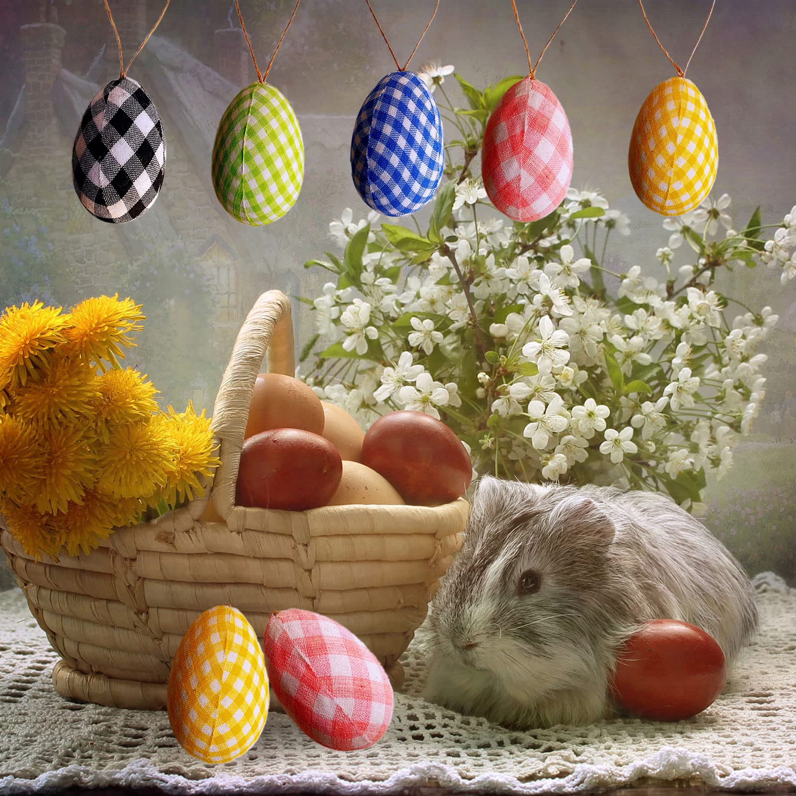 10 Pcs Easter Egg Hanging Ornaments - Pink & White Buffalo Plaid Foam Decorations for DIY Crafts, Easter Tree Party, Home & School Decor | Perfect for Spring Celebrations, Classroom Activities & Holiday Festivities